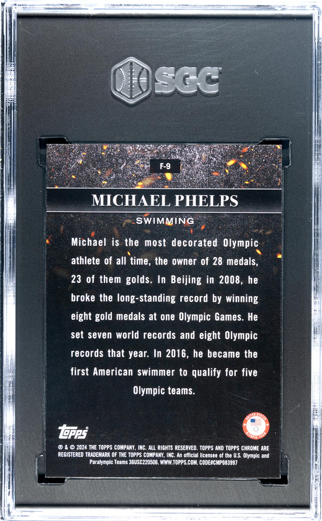 2024 Topps Chrome #F-9 Michael Phelps Flames SGC 10