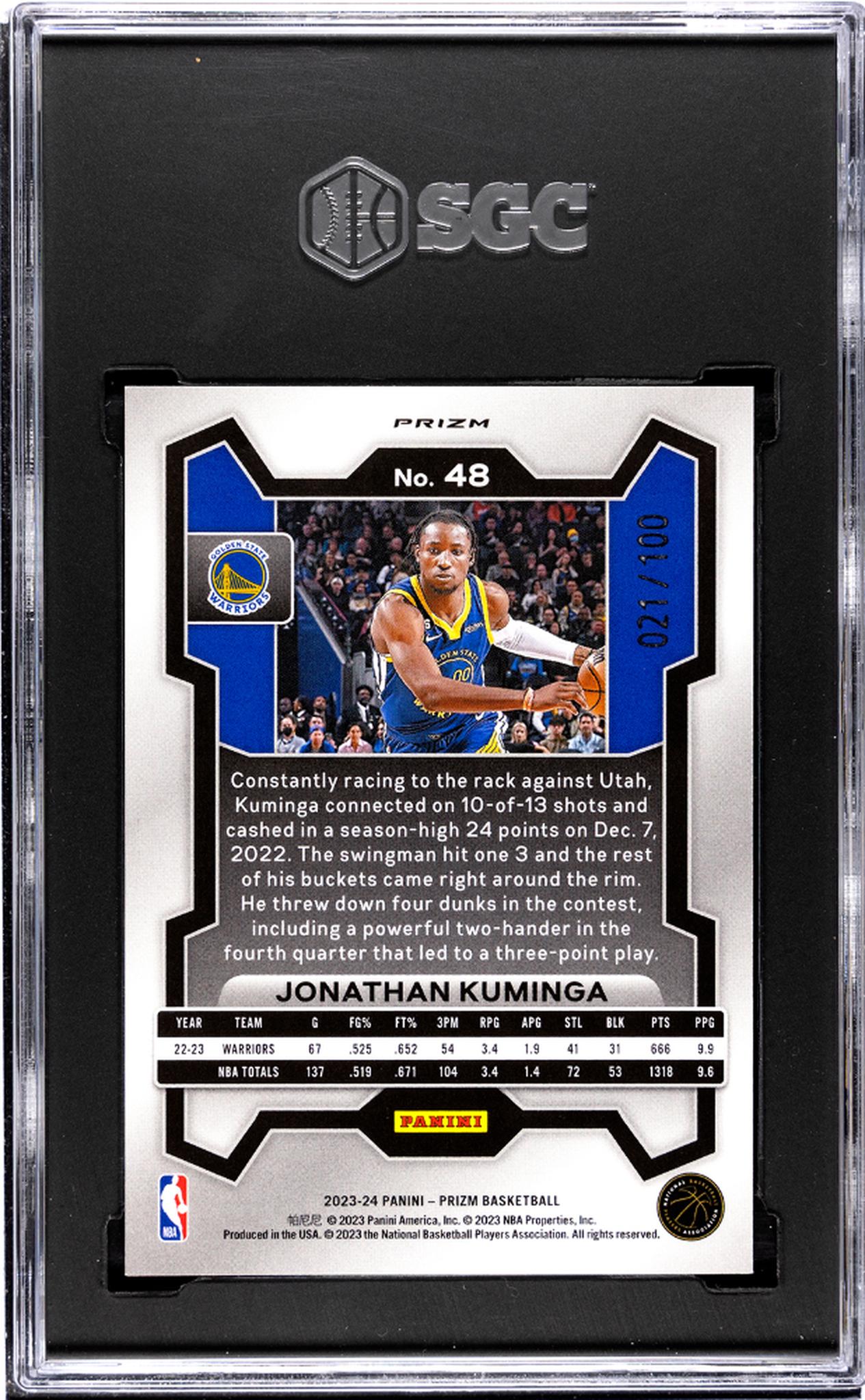 2023-24 Panini Prizm #48 Jonathan Kuminga Red Fast Break Prizm 21/100 SGC 9.5