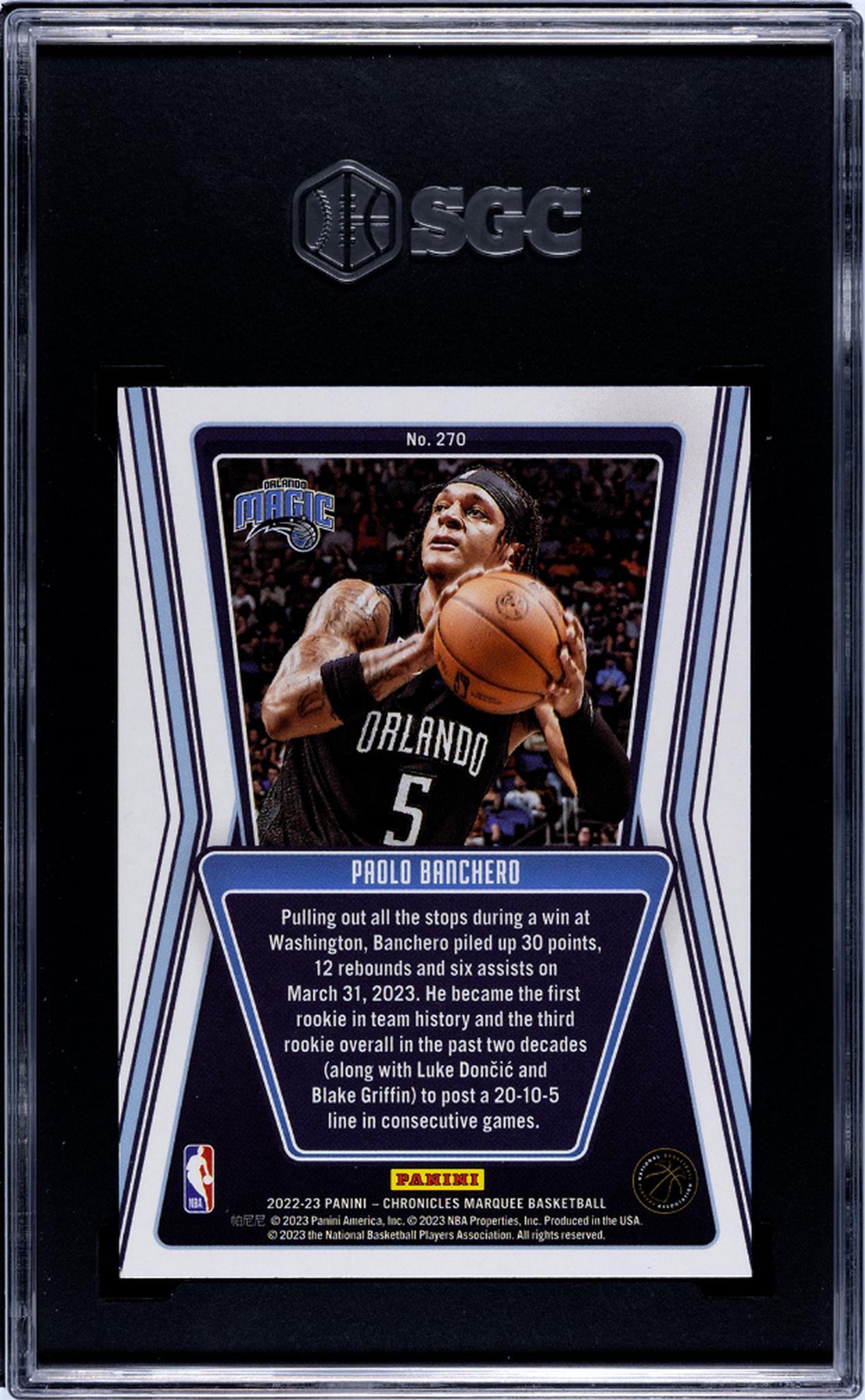 2022-23 Panini Chronicles Marquee Paolo Banchero #270 RC SGC 9