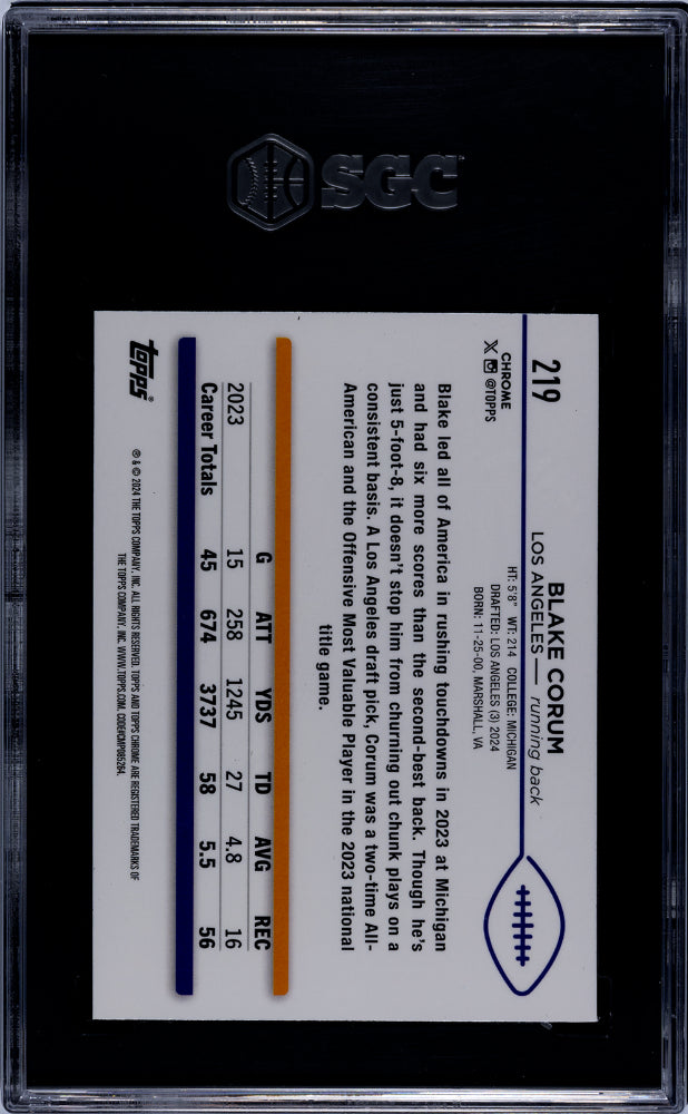 2024 Topps Chrome XFractor Blake Corum #219 RC SGC 9.5