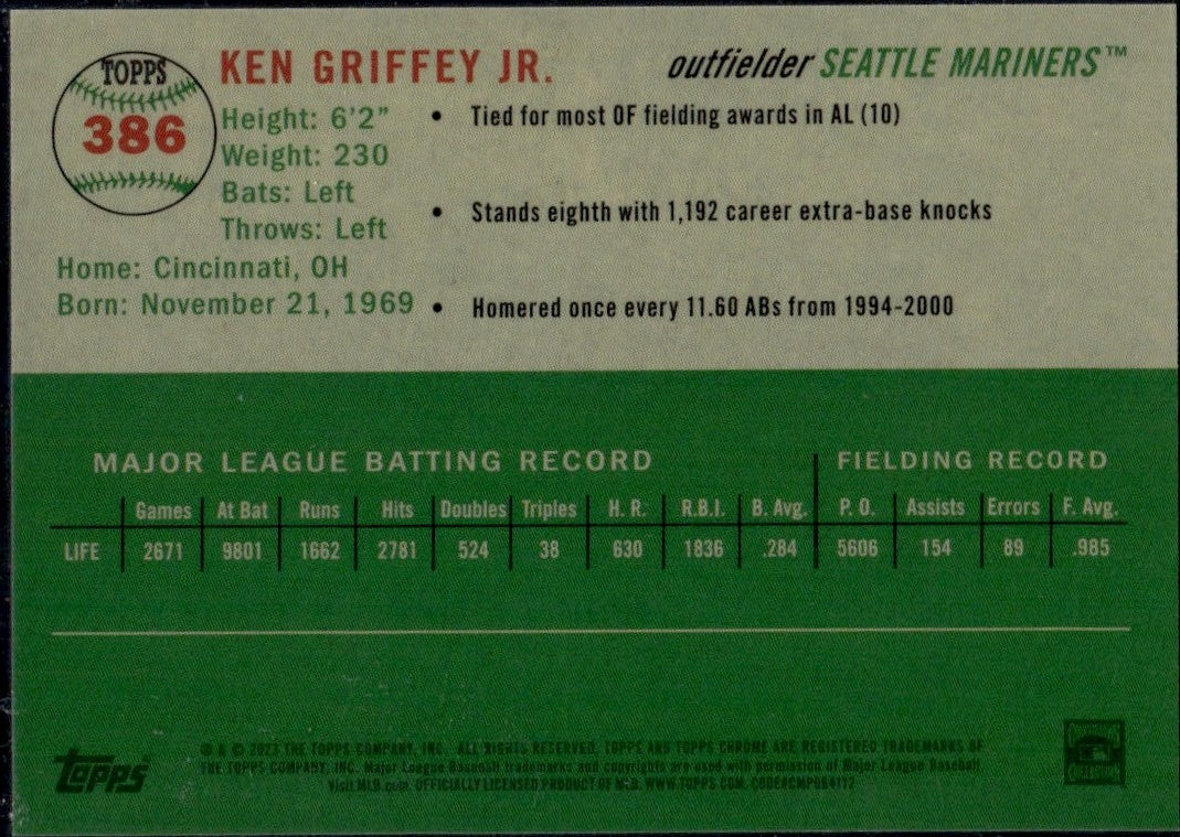 2020 Topps Chrome #386 Ken Griffey Jr. /150 Seattle Mariners