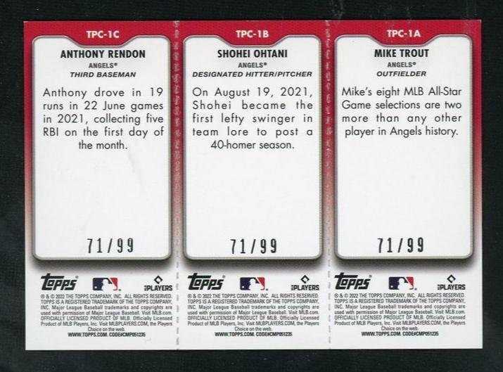 Topps TPC-1A/B/C Trout Ohtani Rendon /99 Angels