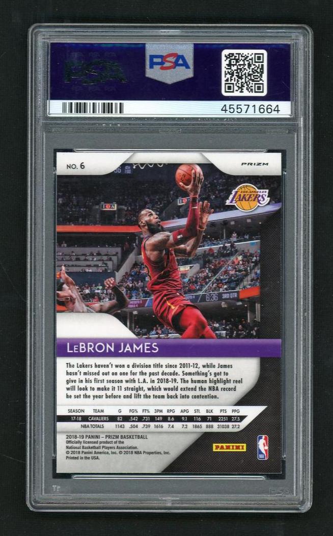 2018 Panini Prizm Silver Prizm LeBron James #6 PSA 9