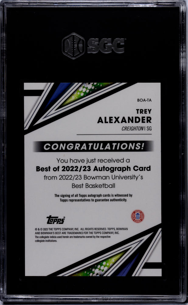 2022-23 Bowman U Best Best of 22-23 Trey Alexander #BOA-TA Auto SGC 10 Auto 10