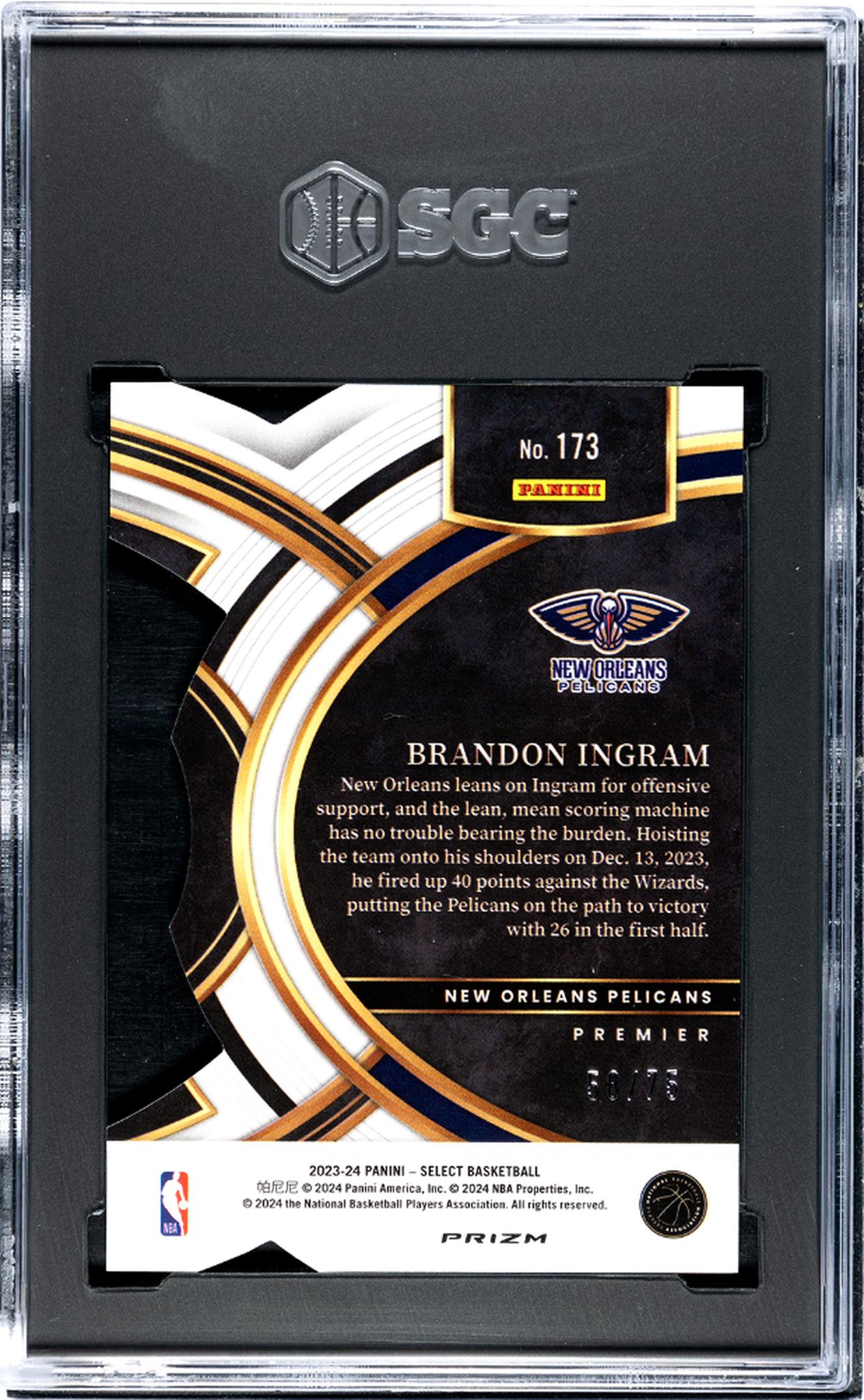 2023 Panini Select #173 Brandon Ingram Neon /75 SGC 9.5