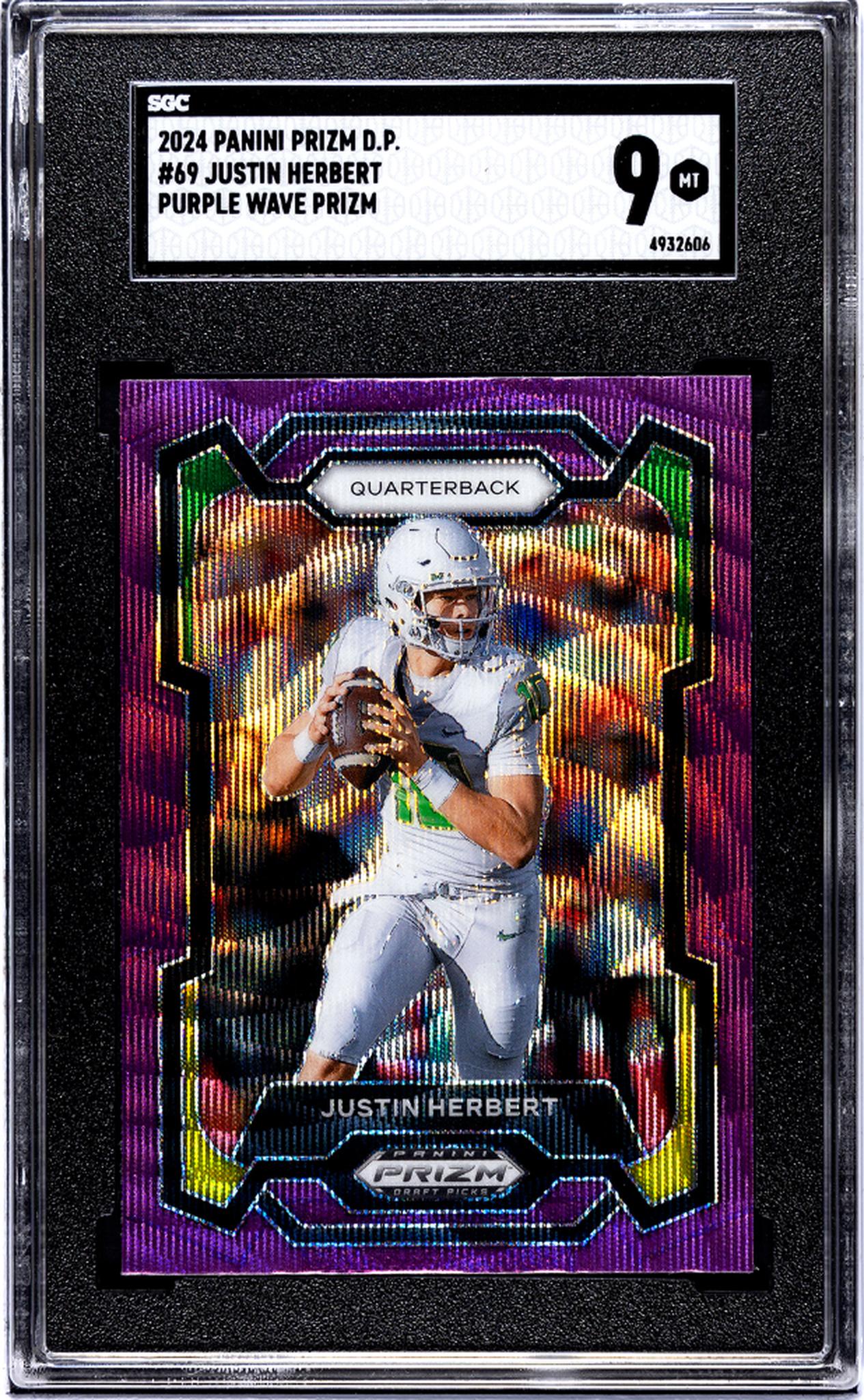 2024 Panini Prizm Draft Picks #69 Justin Herbert Purple Wave Prizm SGC 9