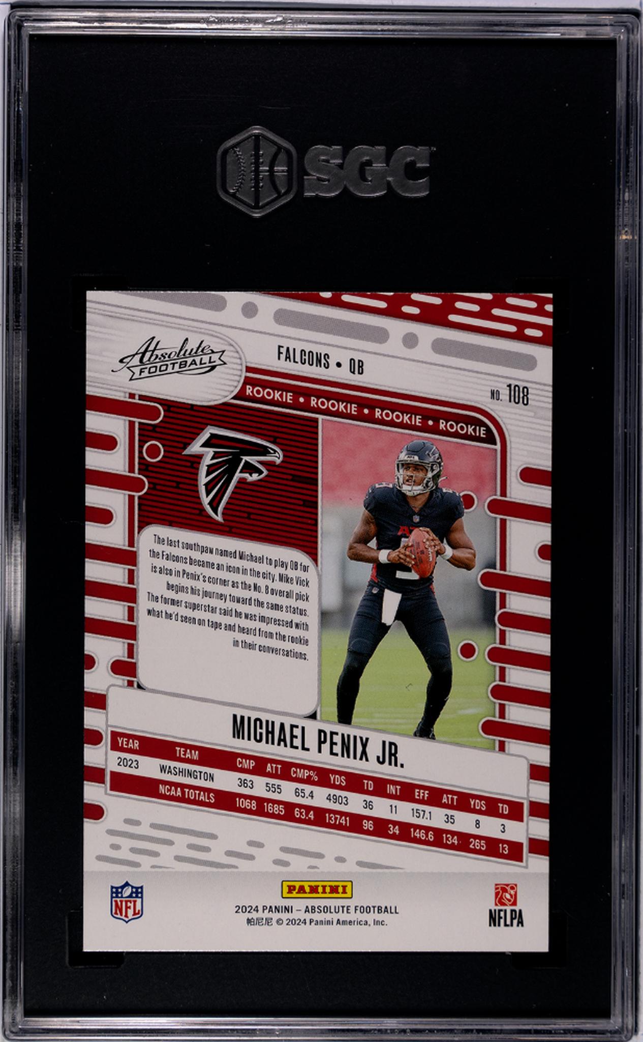 2024 Panini Absolute Football Michael Penix Jr. #108 RC SGC 10