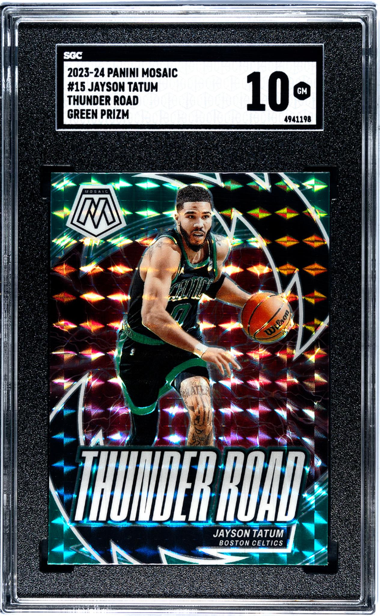 2023-24 Panini Mosaic Thunder Road Green Prizm Jayson Tatum #15 SGC 10