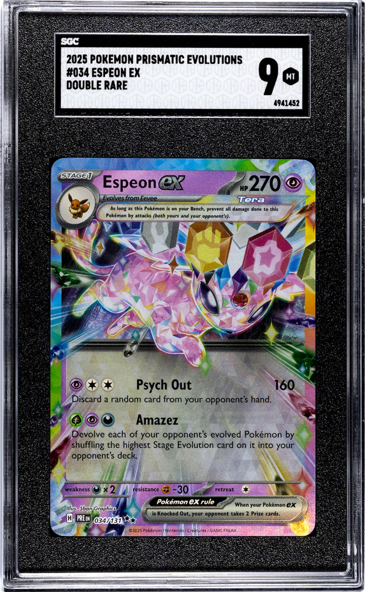 2025 Pokémon Prismatic Evolutions Double Rare Espeon #034/131 Tera EX SGC 9