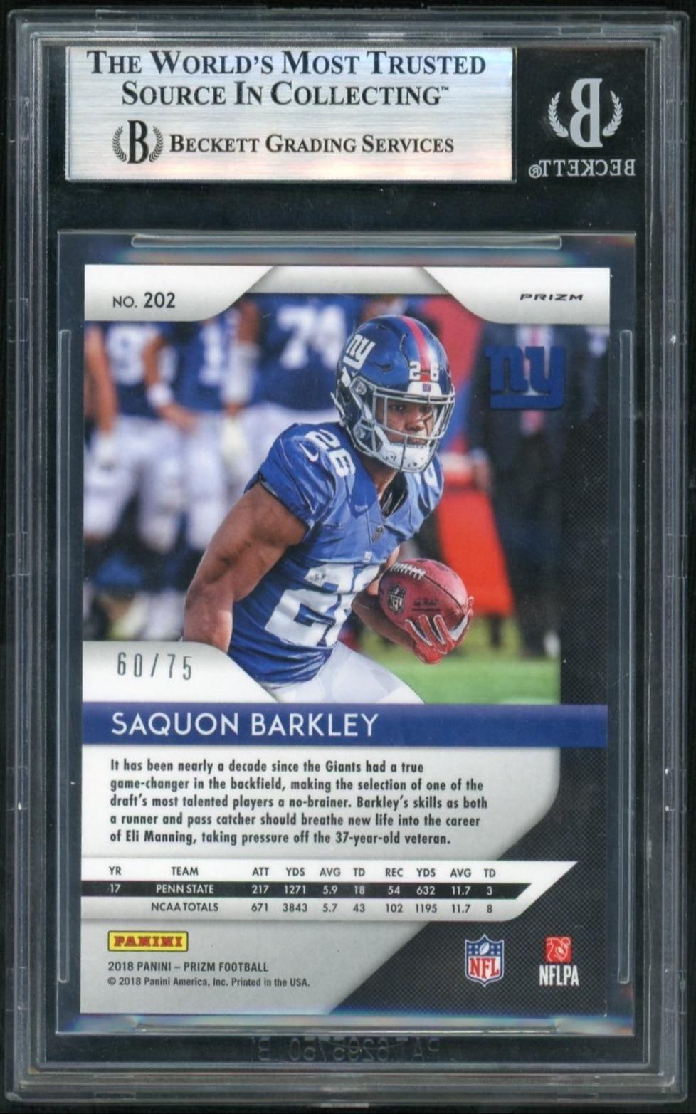 2018 Panini Prizm Prizms Green Cracked Ice Saquon Barkley #202 /75 BGS 9