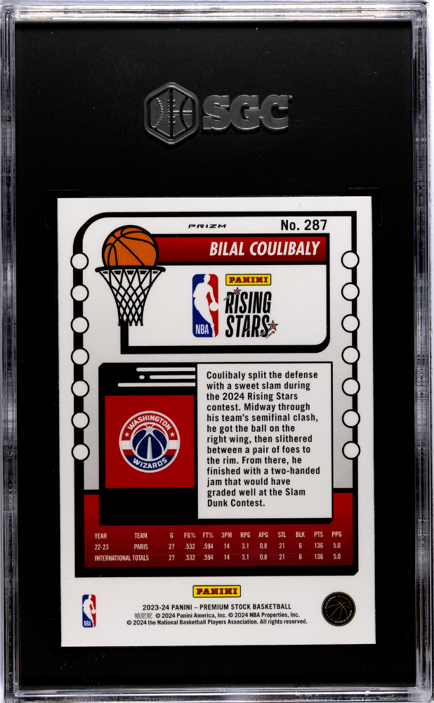 2023-24 Panini Hoops Premium Stock #287 Bilal Coulibaly Ice Prizm SGC 9.5