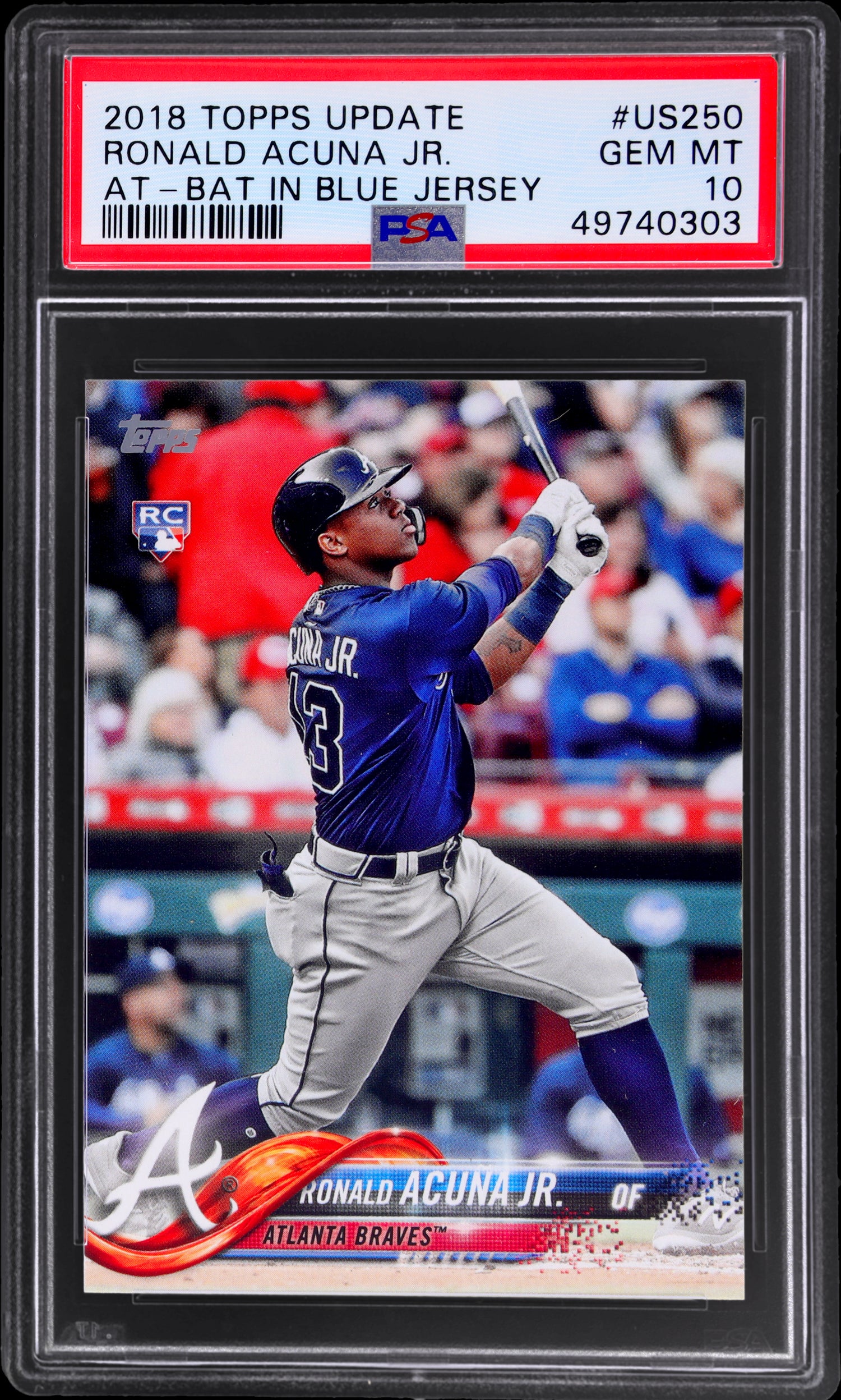 2018 Topps Update #US250 Ronald Acuna Jr. At Bat In Blue Jersey PSA 10