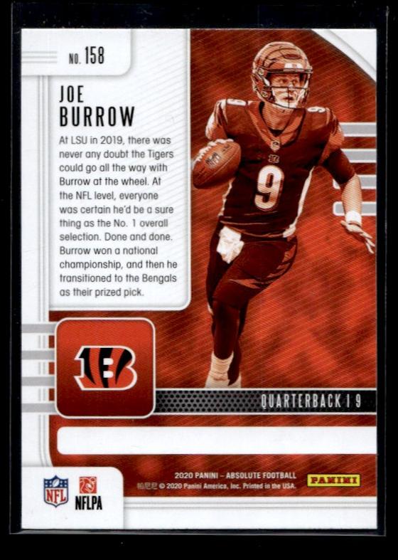 2020 Panini Absolute #158 Joe Burrow Rookie Bengals