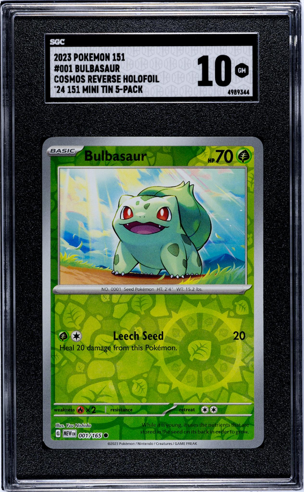 2023 Pokemon #001/165 Bulbasaur Cosmos Reverse Holofoil SGC 10