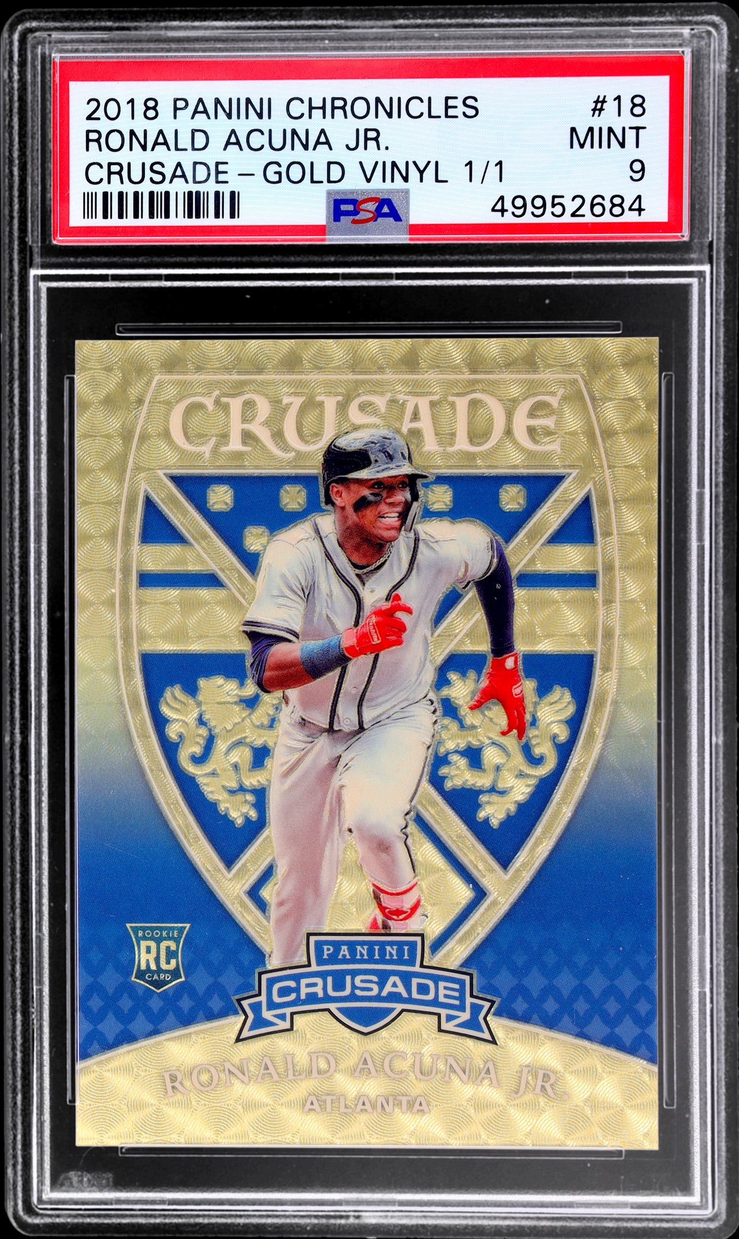2018 Panini Chronicles Crusade Gold Vinyl Ronald Acuna Jr #18 1/1 PSA 9 RC