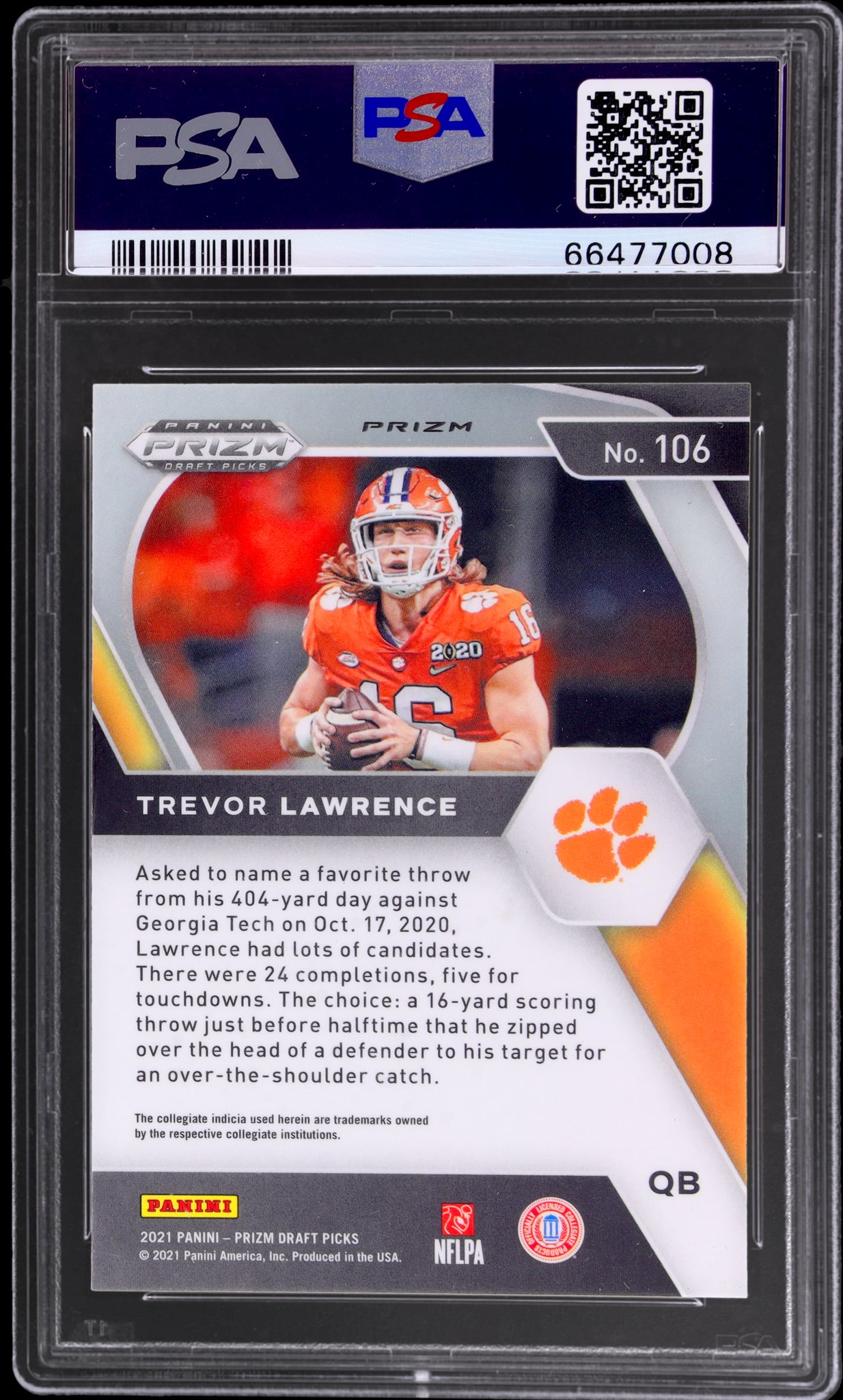 2021 Panini Prizm Draft Picks #106 Trevor Lawrence Gold Ice Prizm PSA 9