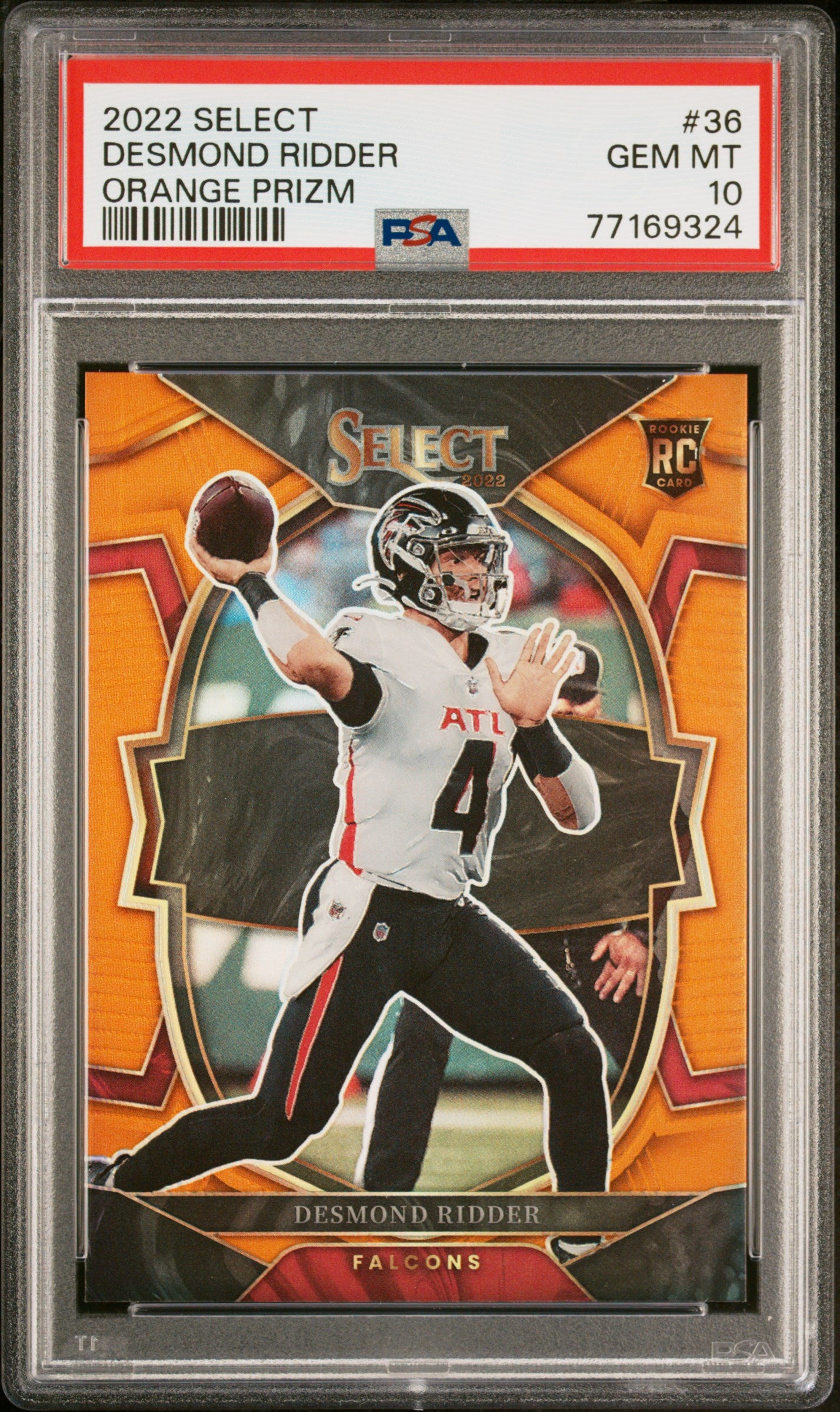 2022 Select Orange Prizm Desmond Ridder #36 RC /49 PSA 10