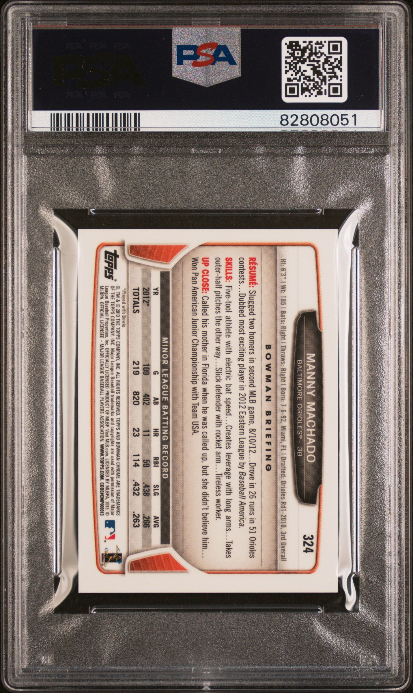 2013 Bowman Chrome Mini Manny Machado #324 RC PSA 10