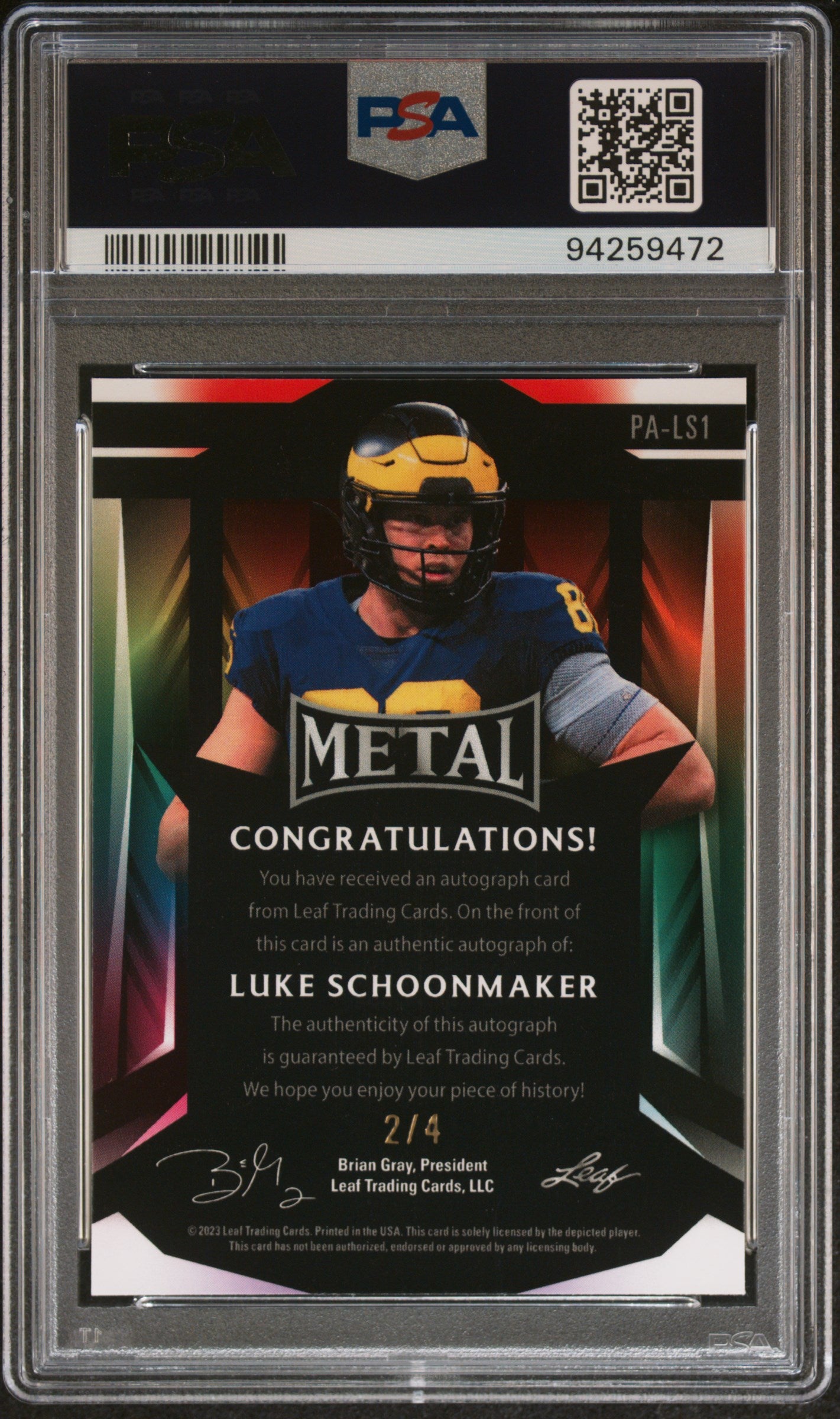 2023 Leaf Metal Portrait Auto Portrait Blue Kaleido Luke Schoonmaker 2/4 PSA 9