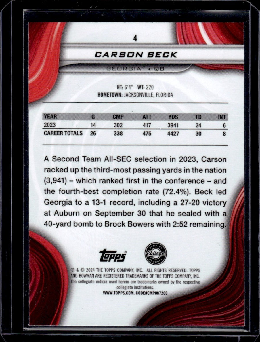 2024 Bowman #4 Carson Beck Georgia