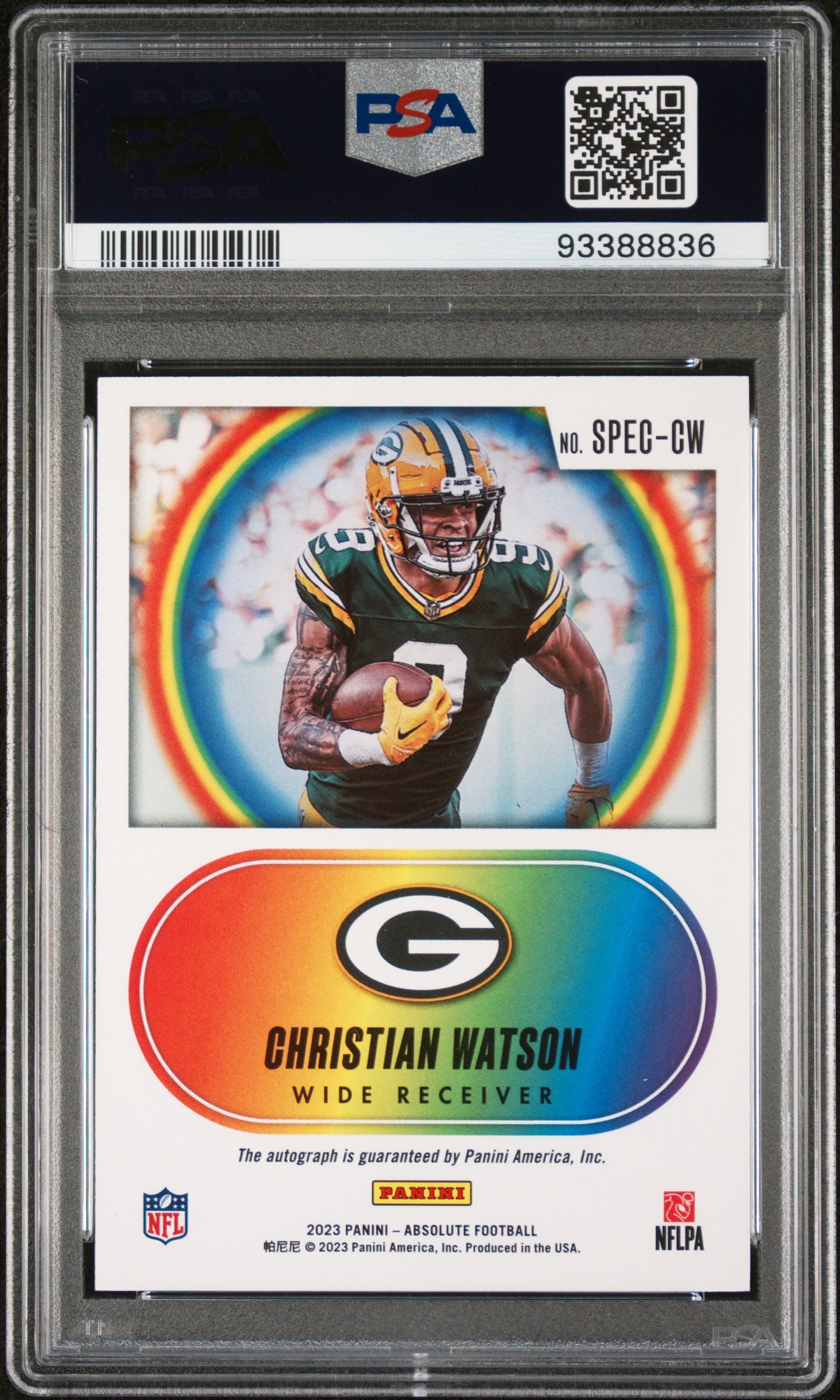 2023 Panini Absolute Spectrum Orange Christian Watson #SPEC-CW Auto /50 PSA 9