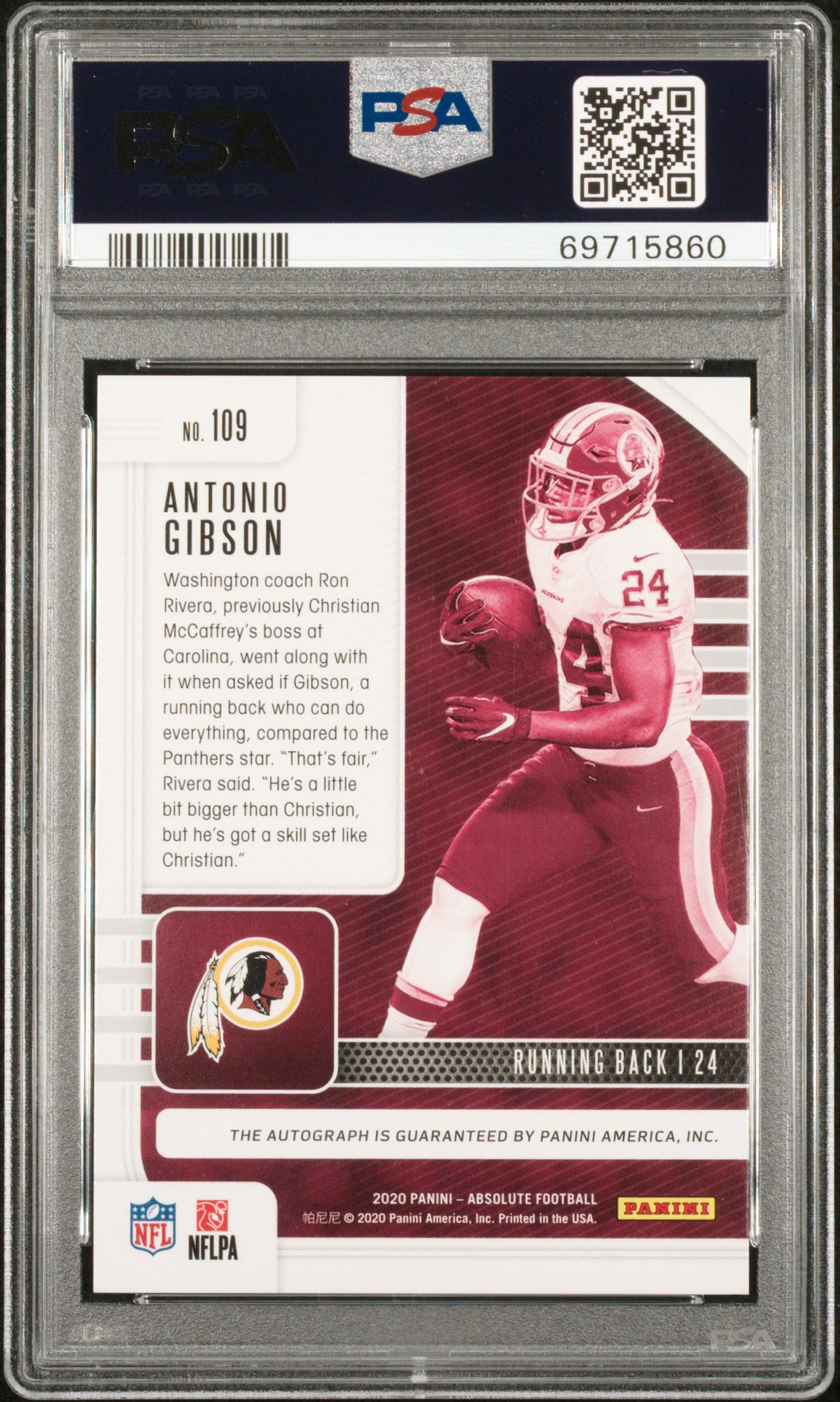 2020 Panini Absolute Spectrum Gold Antonio Gibson #109 RC Auto /10 PSA 10
