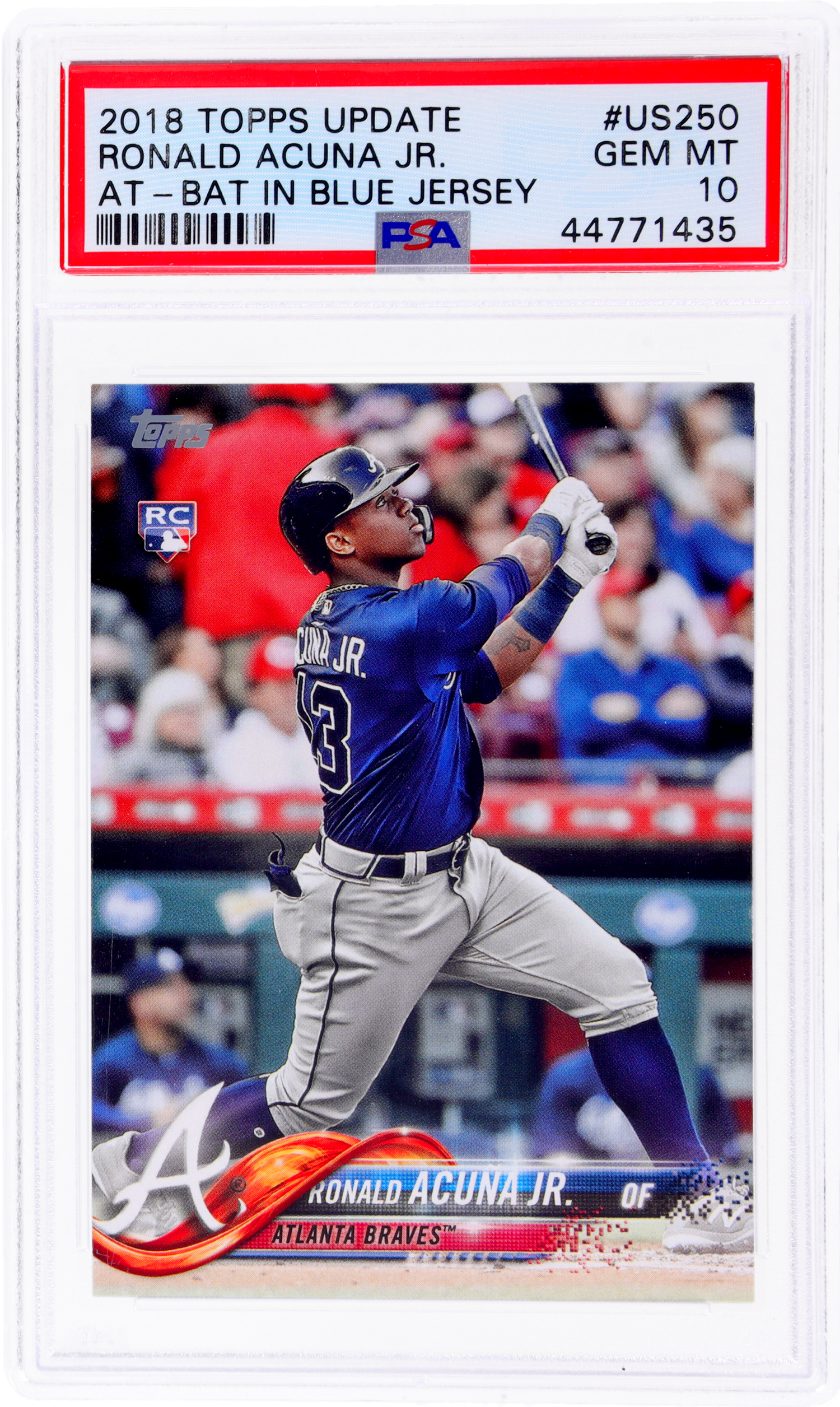 2018 Topps Update #US250 Ronald Acuna Jr. At Bat In Blue Jersey PSA 10