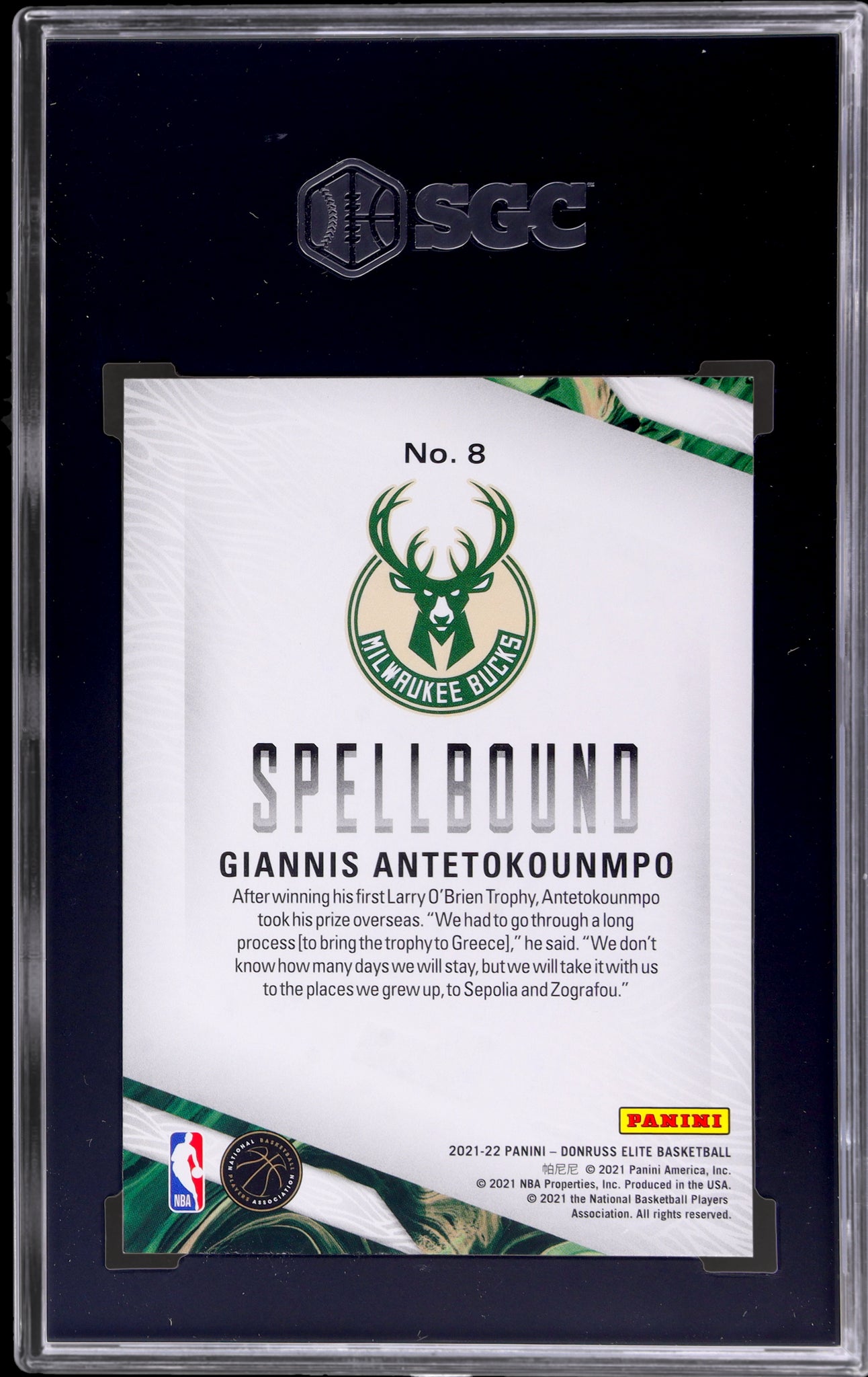 2021-22 Panini Elite #8 Giannis Antetokounmpo Spellbound Asia Red & Green SGC 10