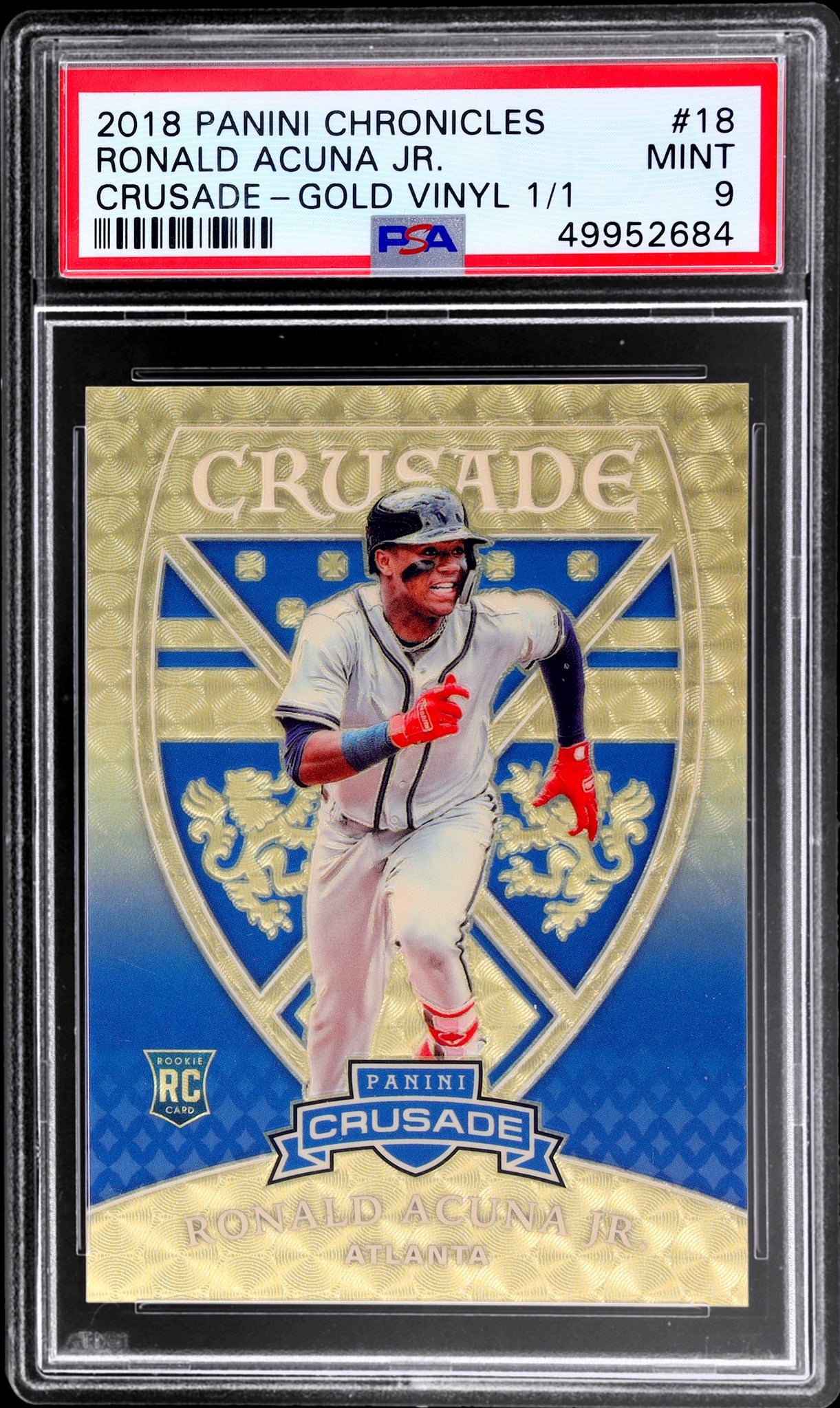 2018 Panini Crusade Gold Vinyl Ronald Acuna Jr. #18 Rookie RC 1/1 PSA 9