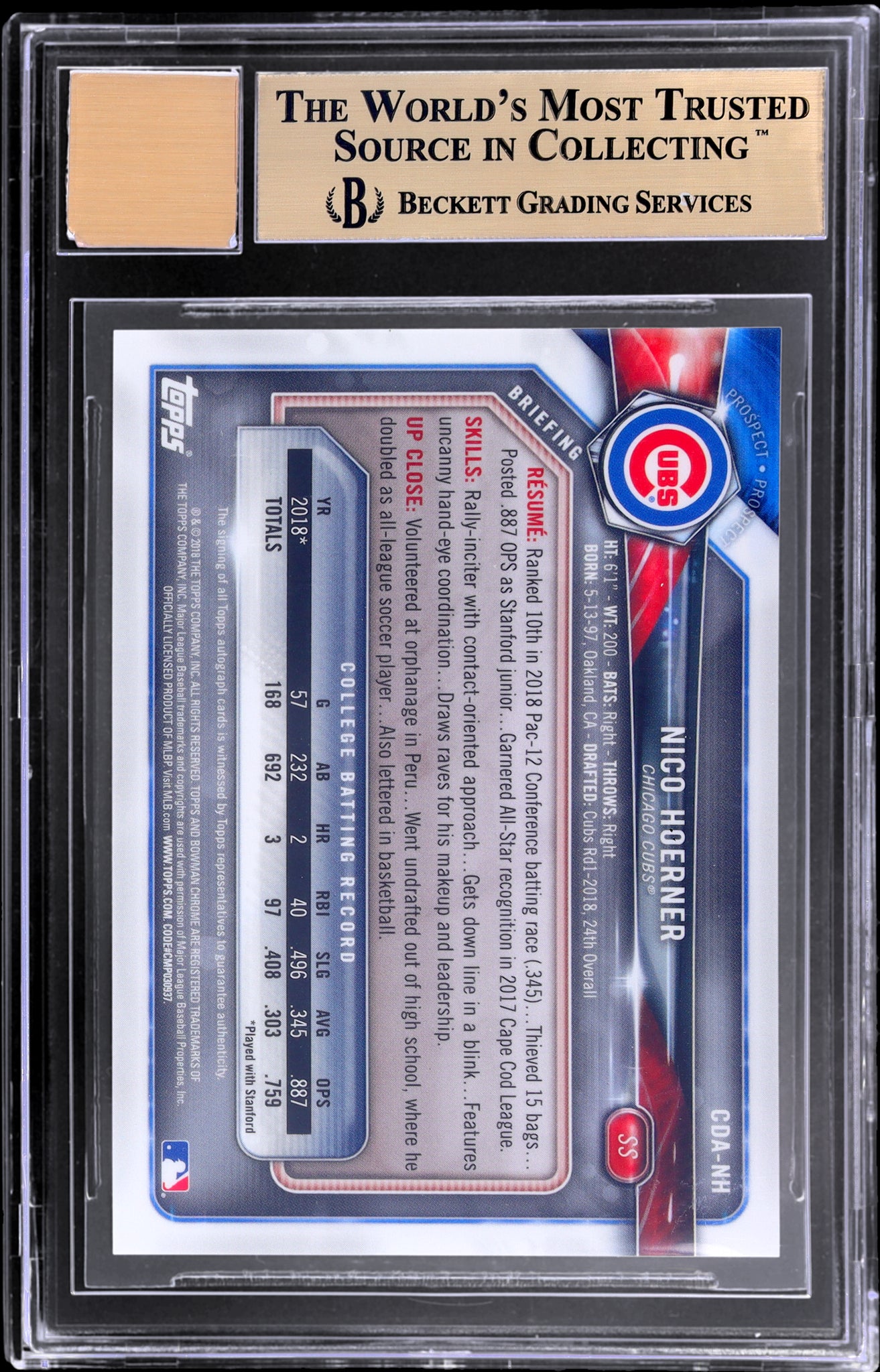 2018 Bowman Draft Chrome Autograph Nico Hoerner #CDANH BGS 9.5