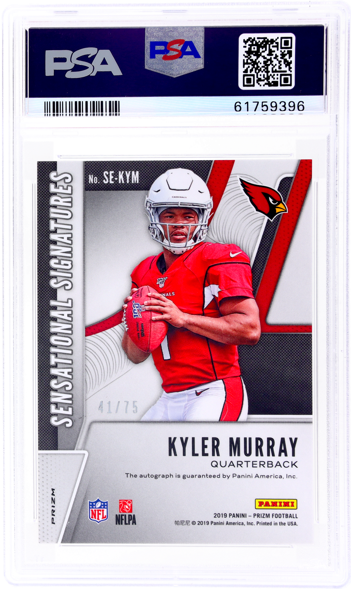 2019 Panini Prizm #2 Kyler Murray Sensational Signatures Green Scope Prizm /75 PSA 10