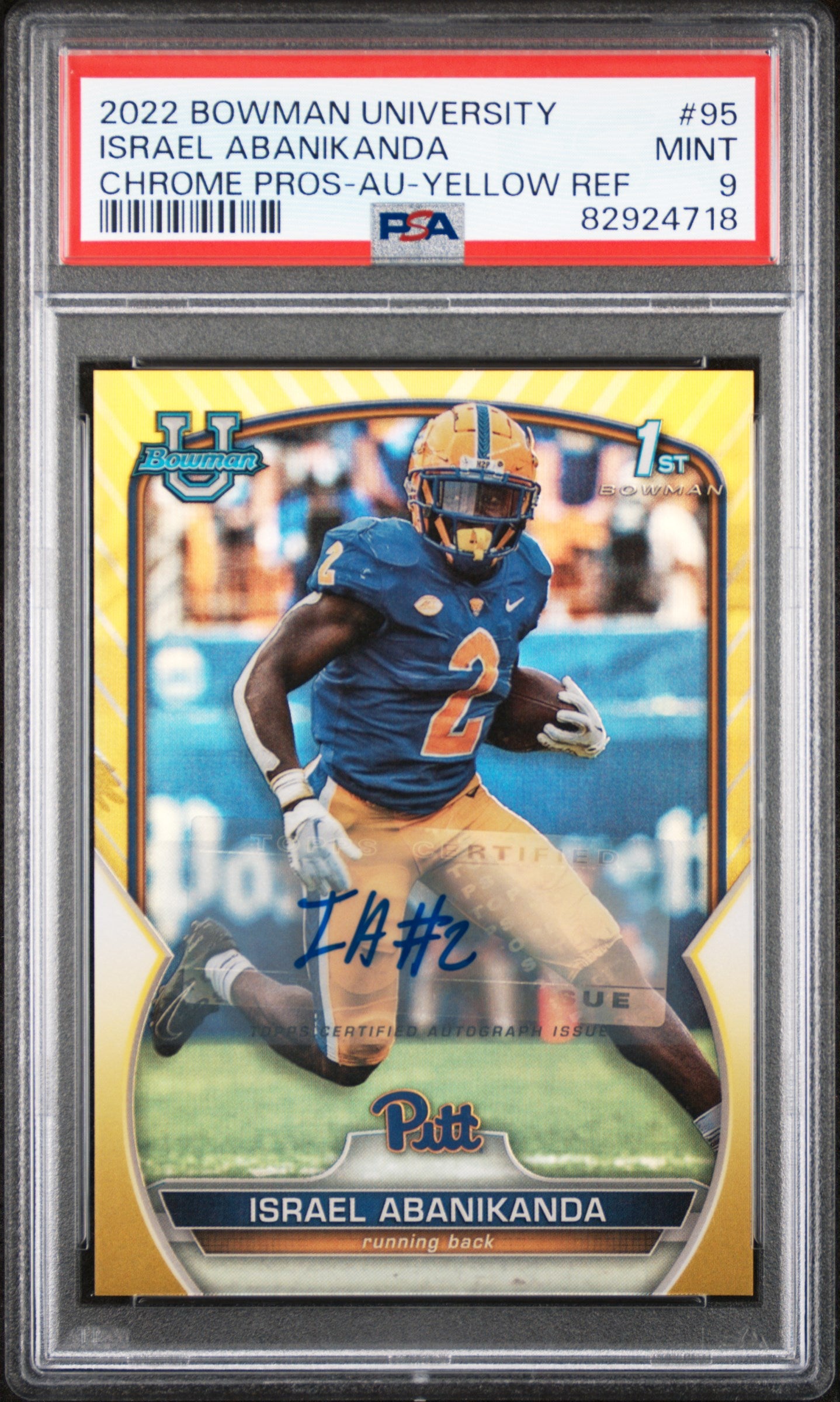 2022 Bowman Chrome Yellow Ref Israel Abanikanda #95 Auto /75 PSA 9