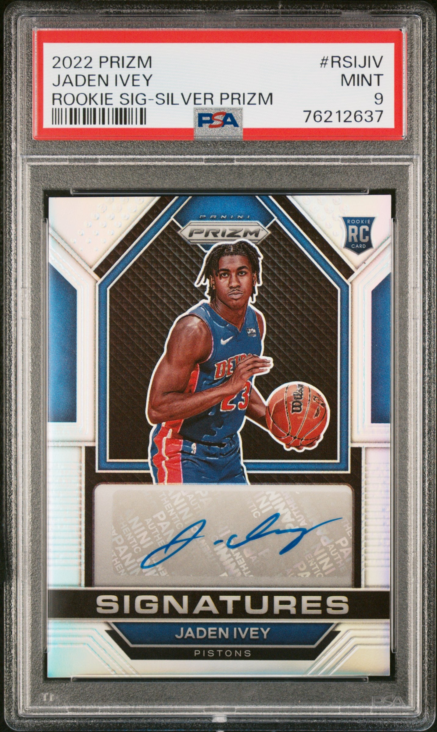 2022 Panini Prizm #RSIJIV Jaden Ivey Rookie Signatures Silver Prizm PSA 9