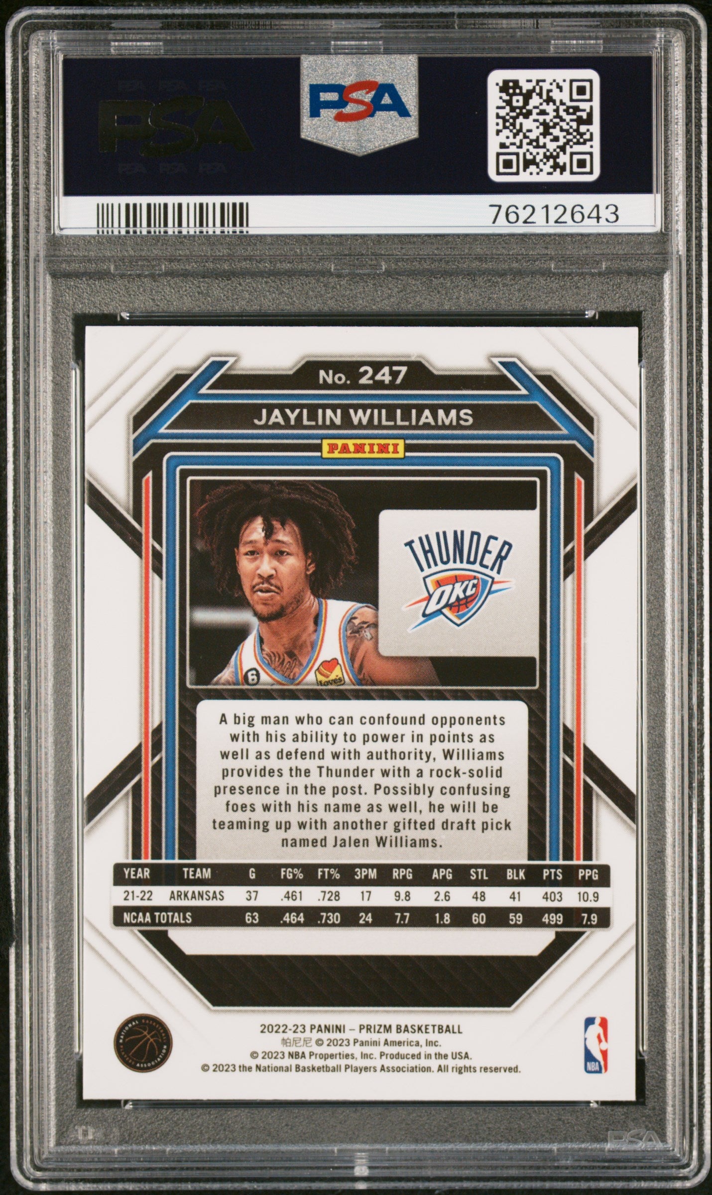 2022 Panini Prizm #247 Jaylin Williams PSA 10