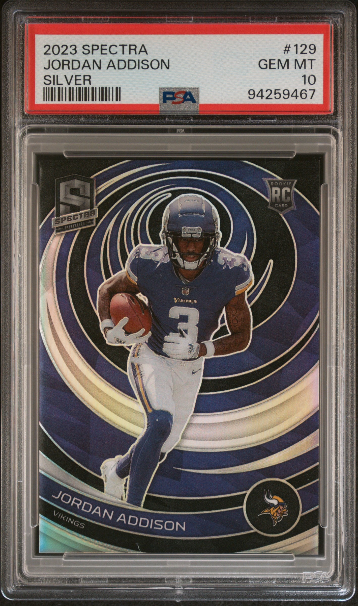 2023 Panini Spectra Silver Jordan Addison #129 Rookie RC PSA 10