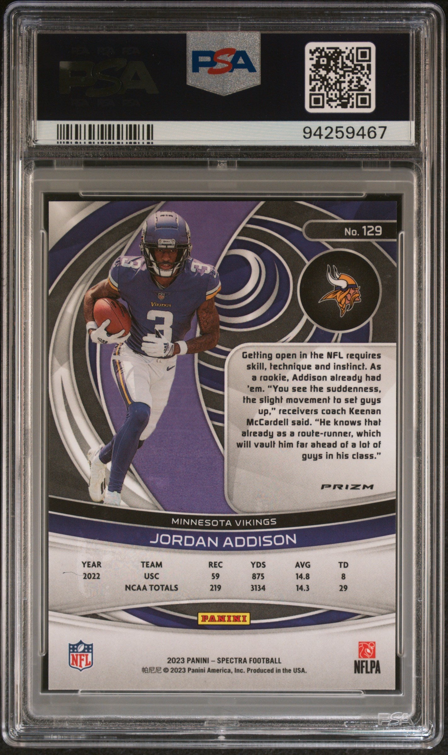 2023 Panini Spectra Silver Jordan Addison #129 Rookie RC PSA 10