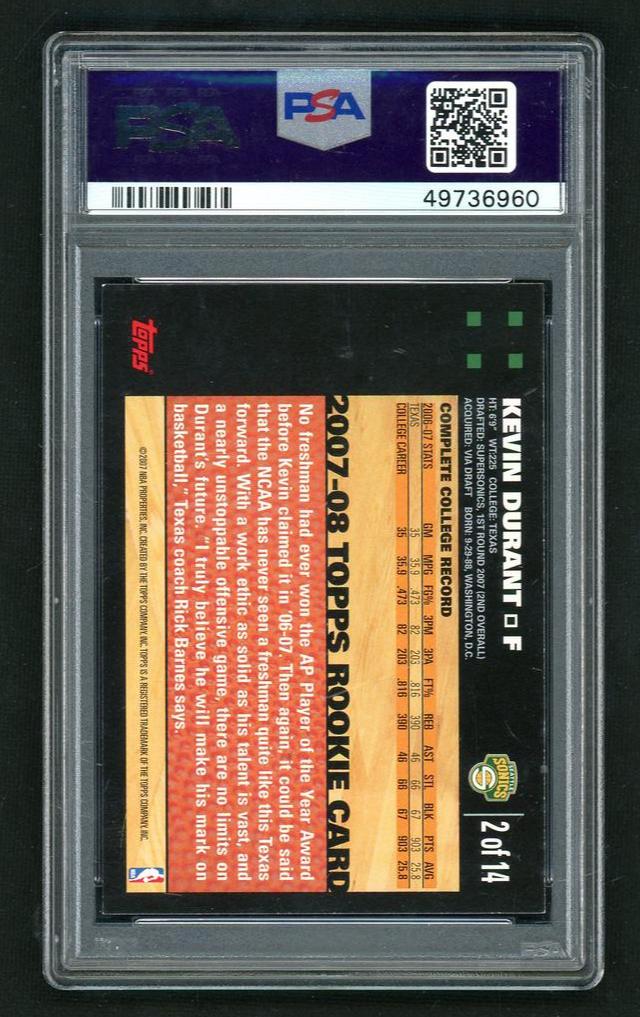 2007 Topps Rookie Card Kevin Durant #2 PSA 5