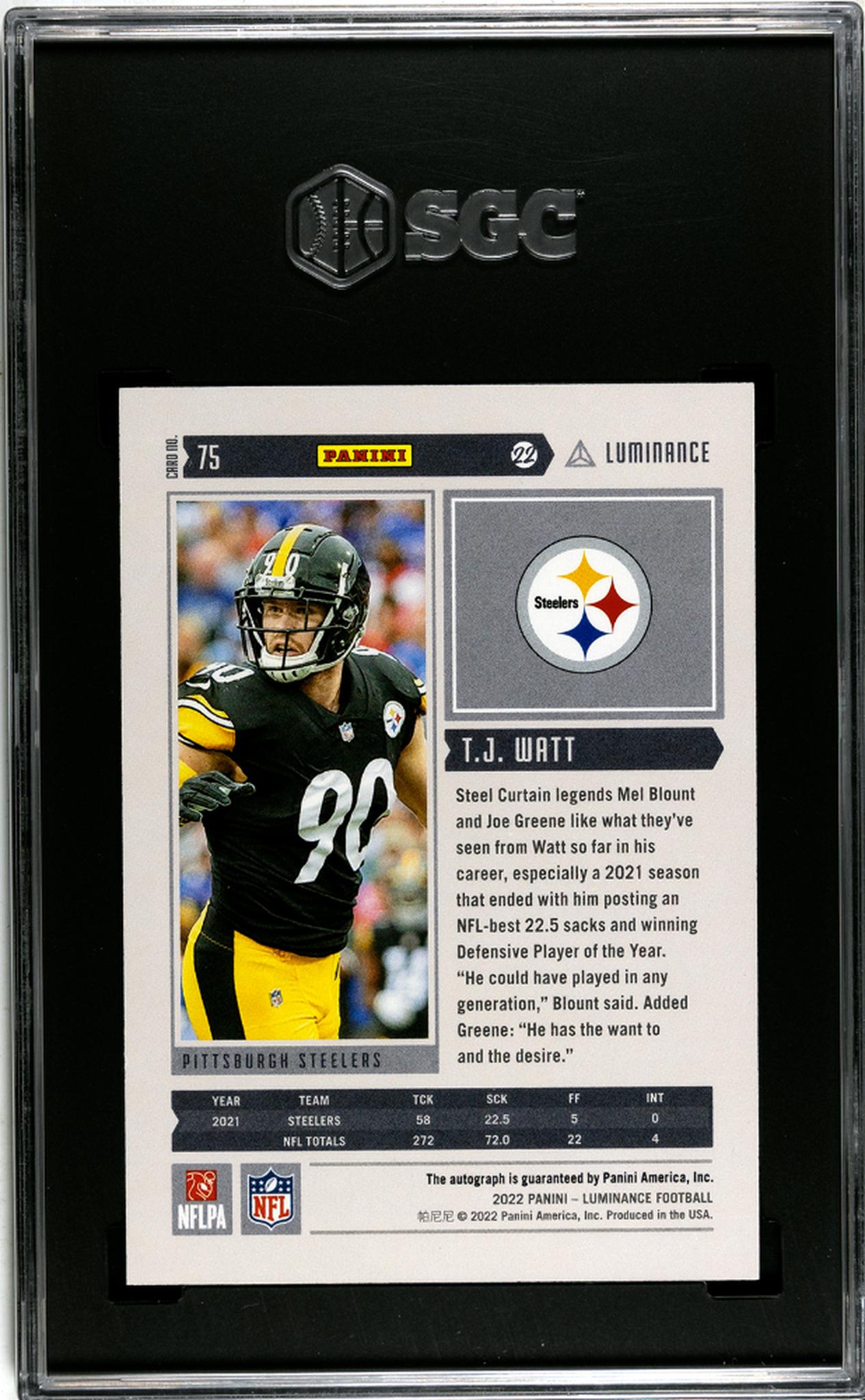 2022 Panini Luminance T.J. Watt #75 Auto /10 SGC 10