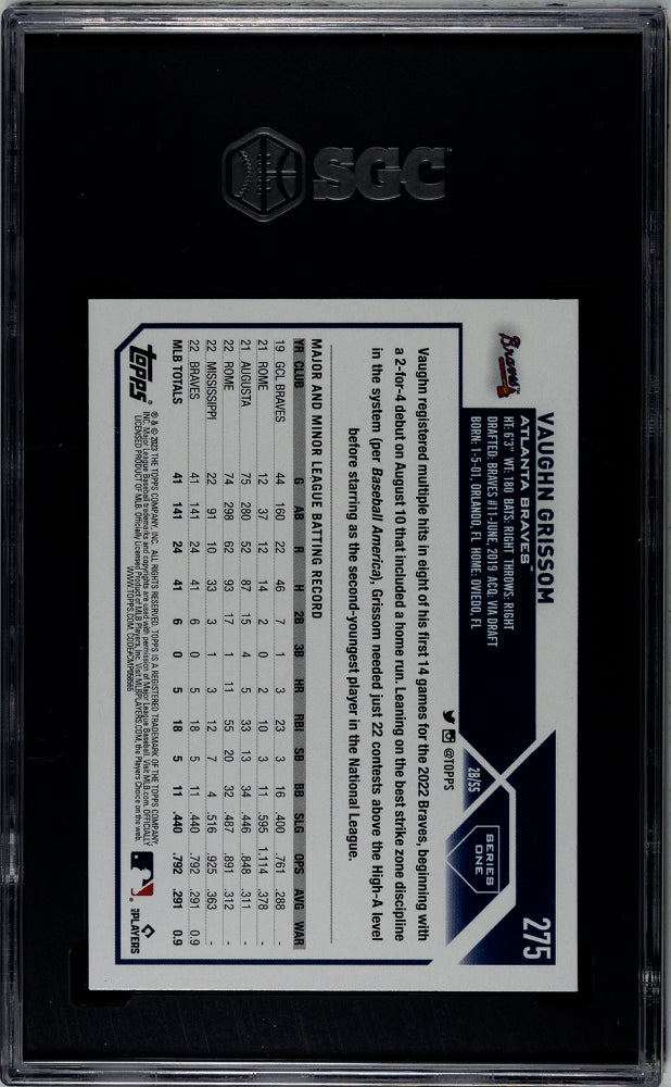 2023 Topps #275 Vaughn Grissom Series One SGC 9