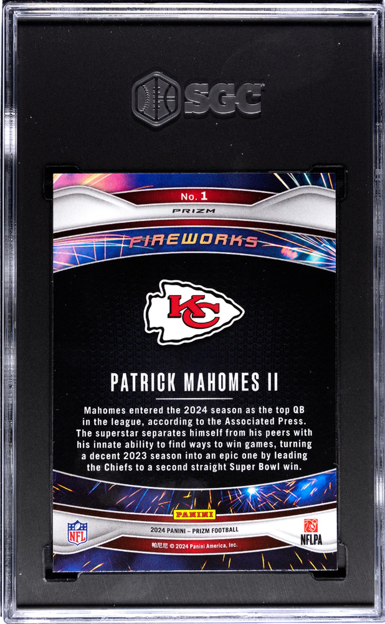 2024 Panini Prizm #1 Patrick Mahomes II Fireworks Green Prizm SGC 10