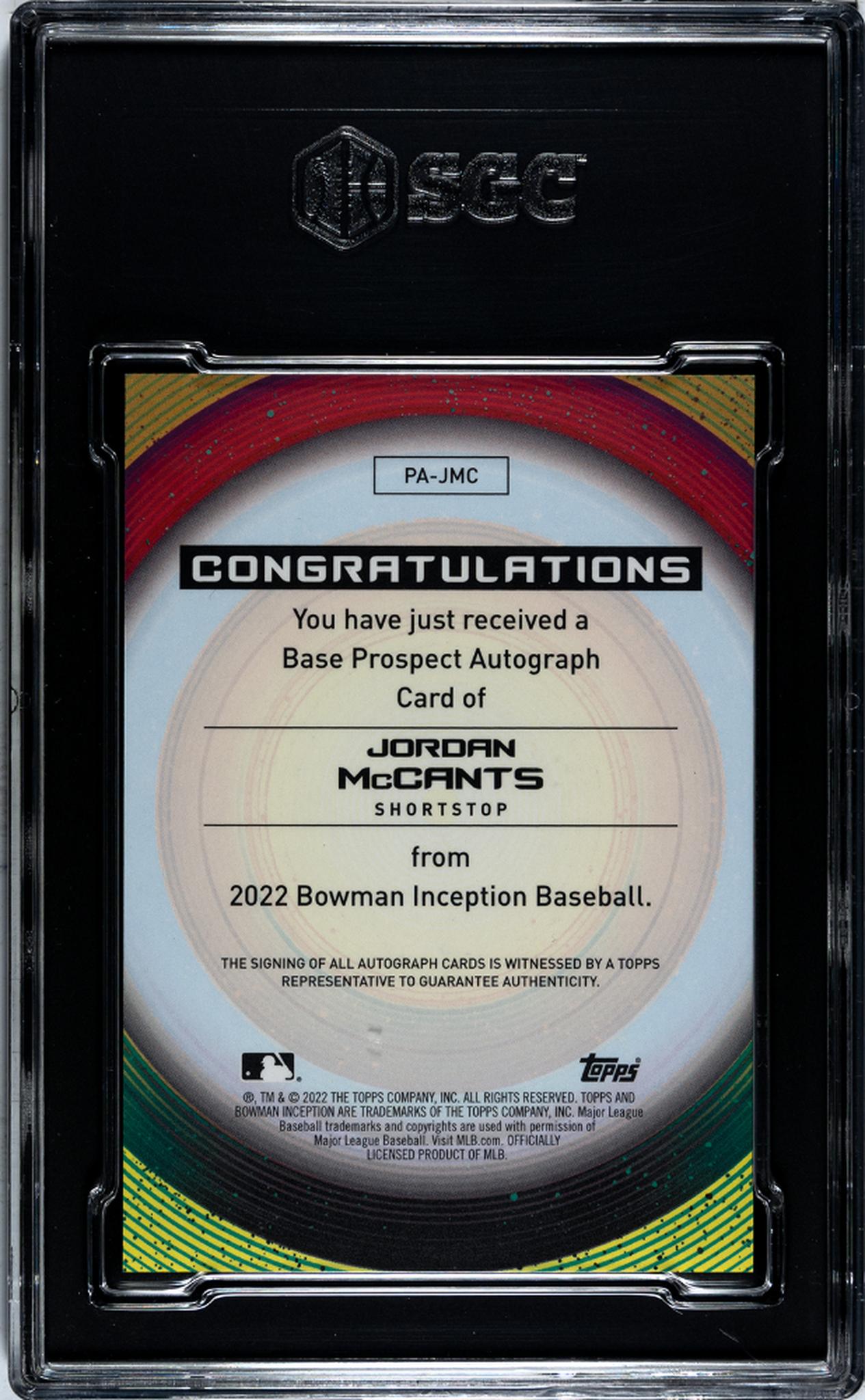 2022 Bowman #PA-JMC Jordan McCants Inception /99 SGC 9.5