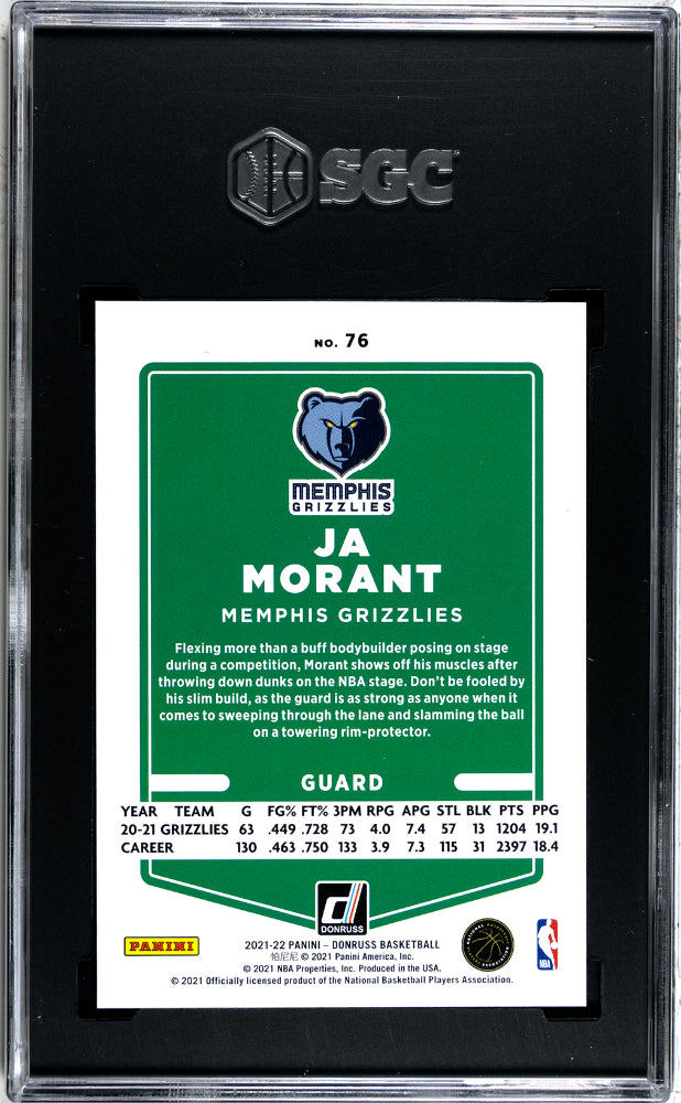 2021-22 Donruss #76 Ja Morant Holo Purple Laser /99 SGC 10