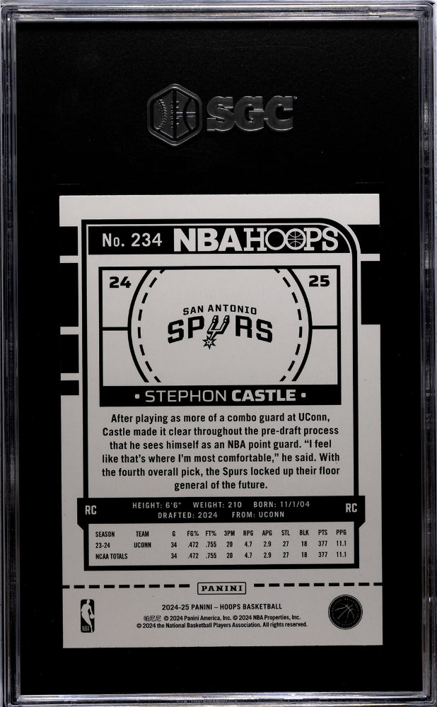 2024-25 Panini Hoops #234 Stephon Castle SGC 9.5