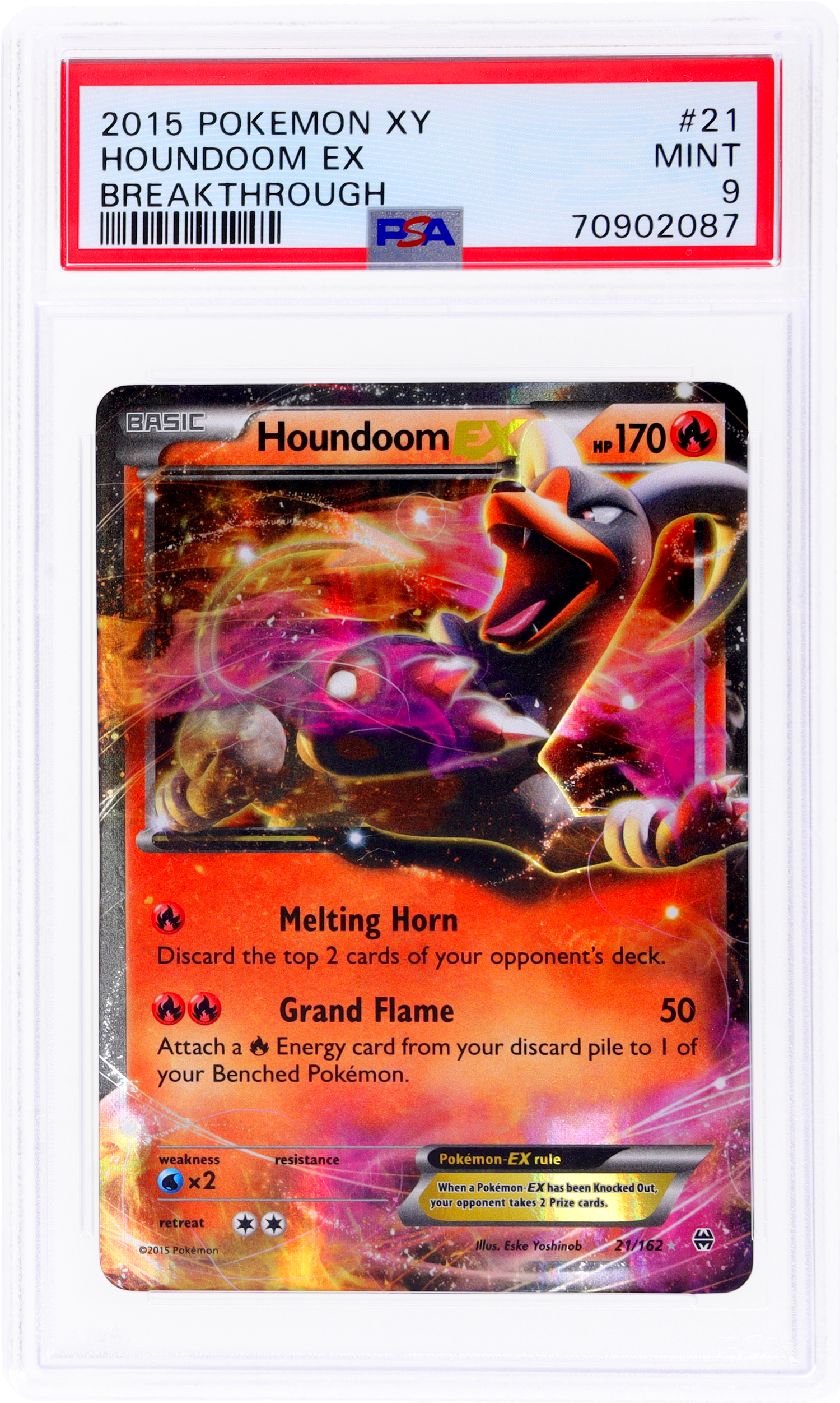 2015 Pokemon XY Breakthrough Holo Houndoom Ex #21 PSA 9