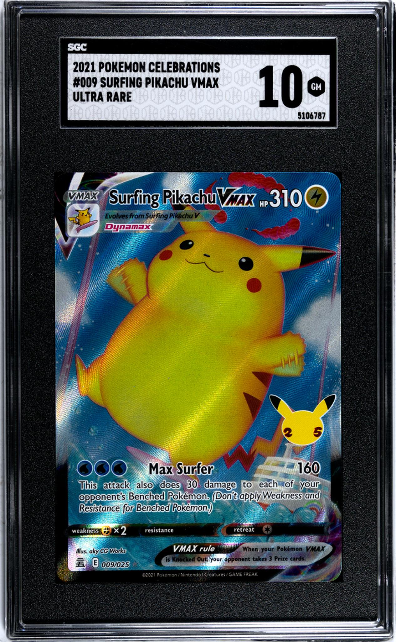 2021 Pokémon Sword & Shield Celebrations Surfing Pikachu VMAX #009/025 SGC 10