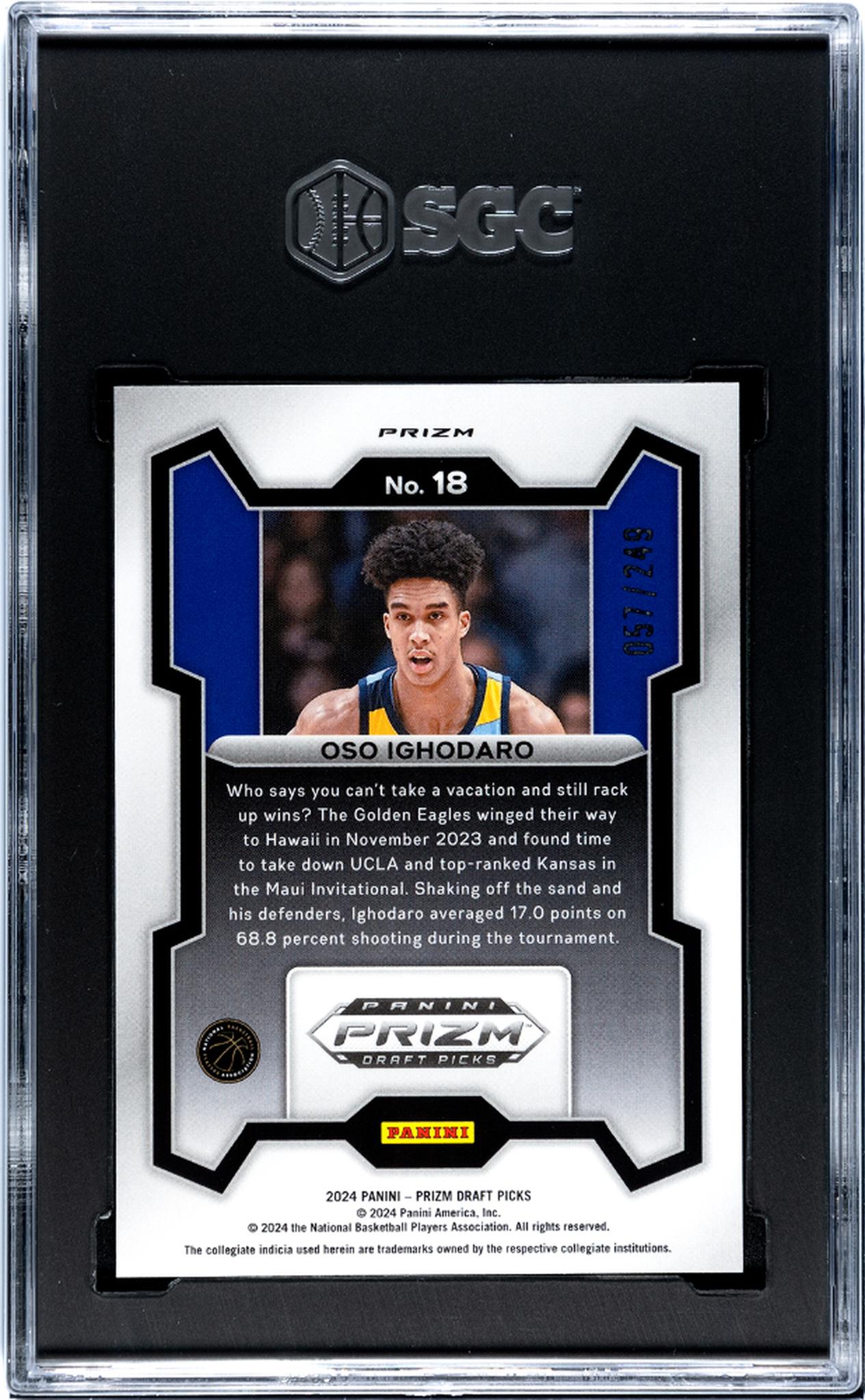 2024 Panini Prizm D.P. Blue Wave Oso Ighodaro #18 RC /249 SGC 8