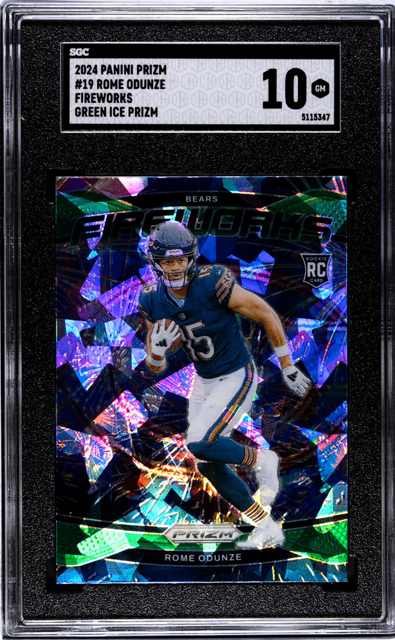 2024 Panini Prizm #19 Rome Odunze Fireworks Green Ice Prizm SGC 10