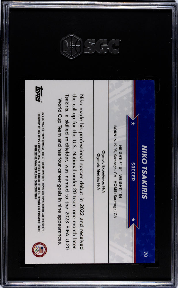 2024 Topps Chrome US Olympics Aqua Refractor Niko Tsakiris #70 /199 SGC 10