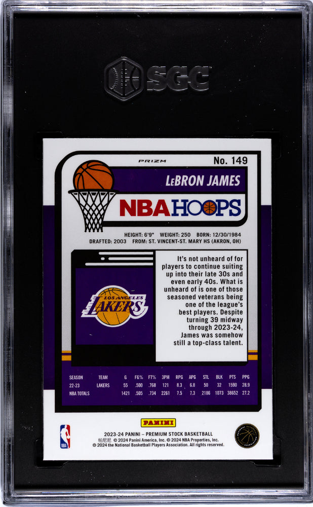 2023-24 Panini Hoops Premium Stock #149 Lebron James Seismic Prizm SGC 9.5