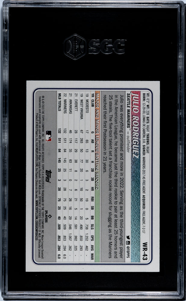 2023 Topps Big League #WR-43 Julio Rodríguez Wrapper Redemption /75 SGC 9